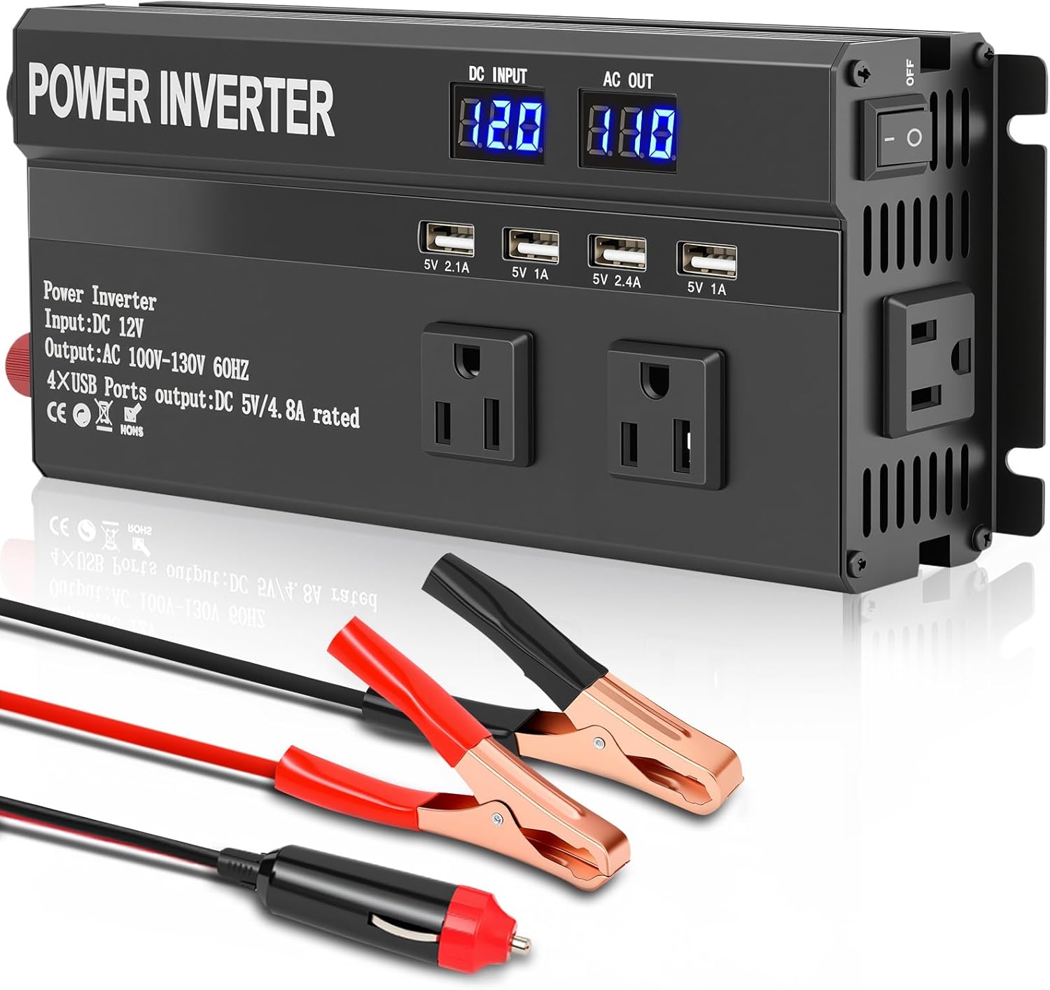 ALSO GO 1200W Energy Inverter, 12v to 110V AC Automobile Inverter with Quick Charging 2.4A USB and three AC Retailers Perfect for Highway Journeys, Tenting, RV, Truck, Photo voltaic, and Car Energy Wants​