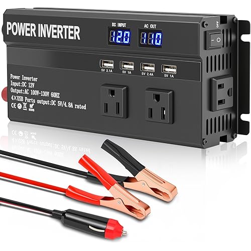ALSO GO 1200W Power Inverter, 12v to 110V AC Car Inverter with Fast Charging 2.4A USB and 3 AC Outlets Ideal for Road Trips, Camping, RV, Truck, Solar, and Vehicle Power Needs​