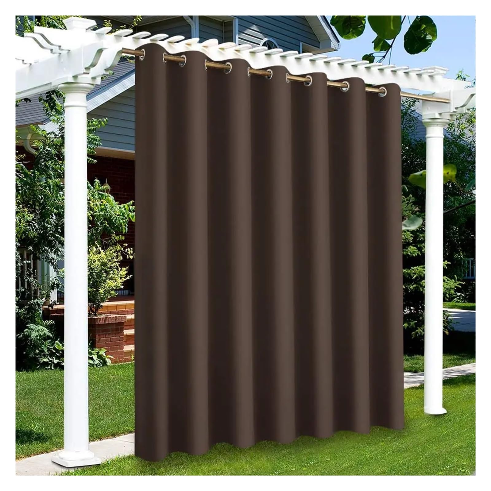 Zymjzbetic Pergola Curtain Outdoor Curtains Waterproof Garden Exterior Curtain Sunlight Blackout For Patio Porch Pergola Covered Terrace Gazebo(Coffee,1PCS_W52XH84IN-132X213CM)
