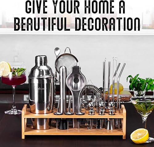 Miniatura 3 de Juego de coctelera de 26 piezas, kit de camarero con soporte, cocteleras para cóctel con todos los agitadores, herramienta de bar para mezclar