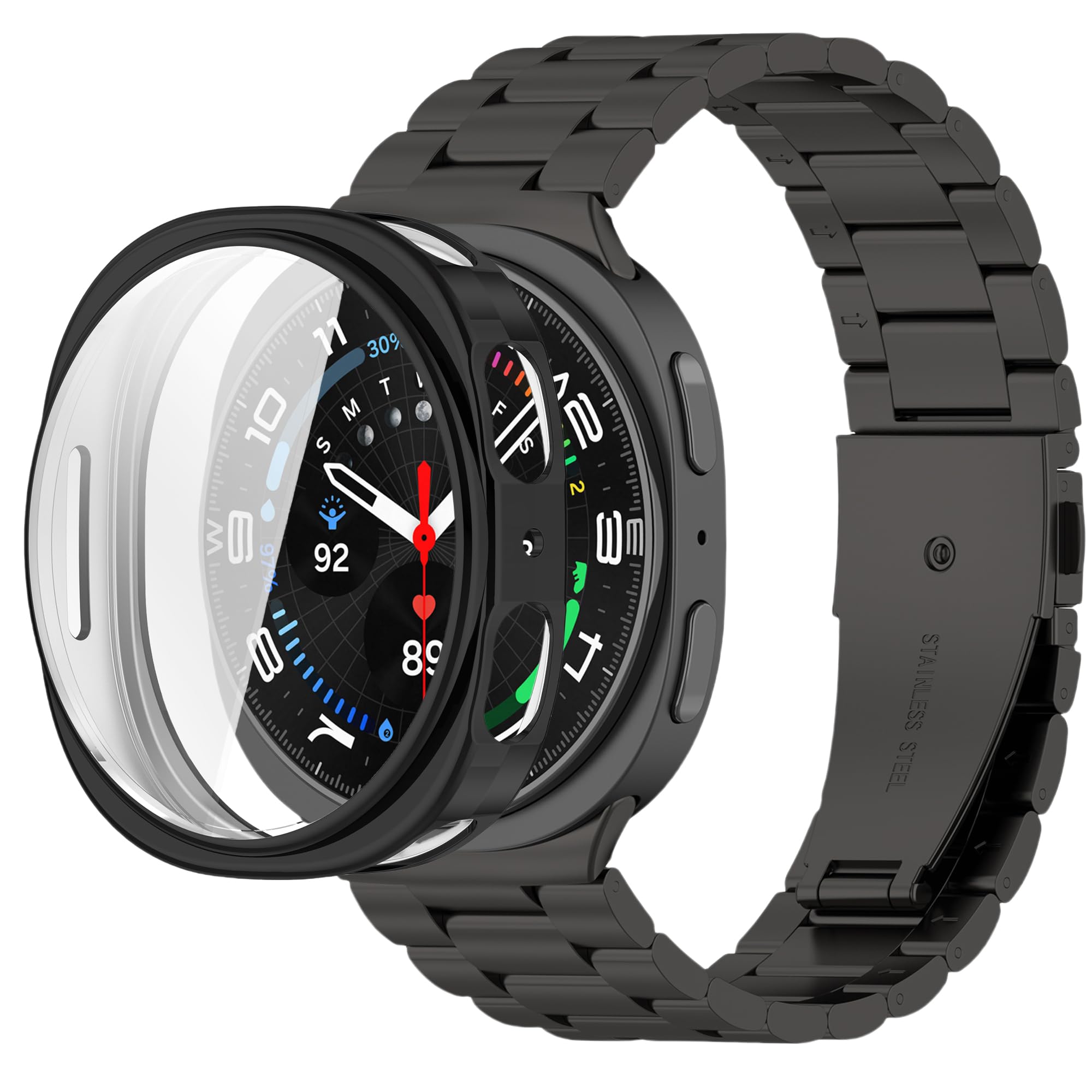 Metal Bands Compatible for Samsung Galaxy Watch 8 40mm 44mm,Adjustable tainless Steel Metal Watch Band with TPU Case for Galaxy Watch 8