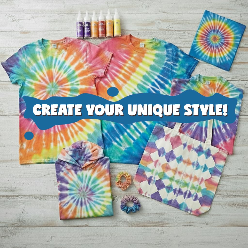 DOODLE HOG Zestaw do barwienia tie-dye dla dzieci i dorosłych – 36 dużych butelek do barwienia w 12 kolorach i proszku tie-dye, soda jesionowa, rękawiczki, zestawy tie-dye dla dużych grup