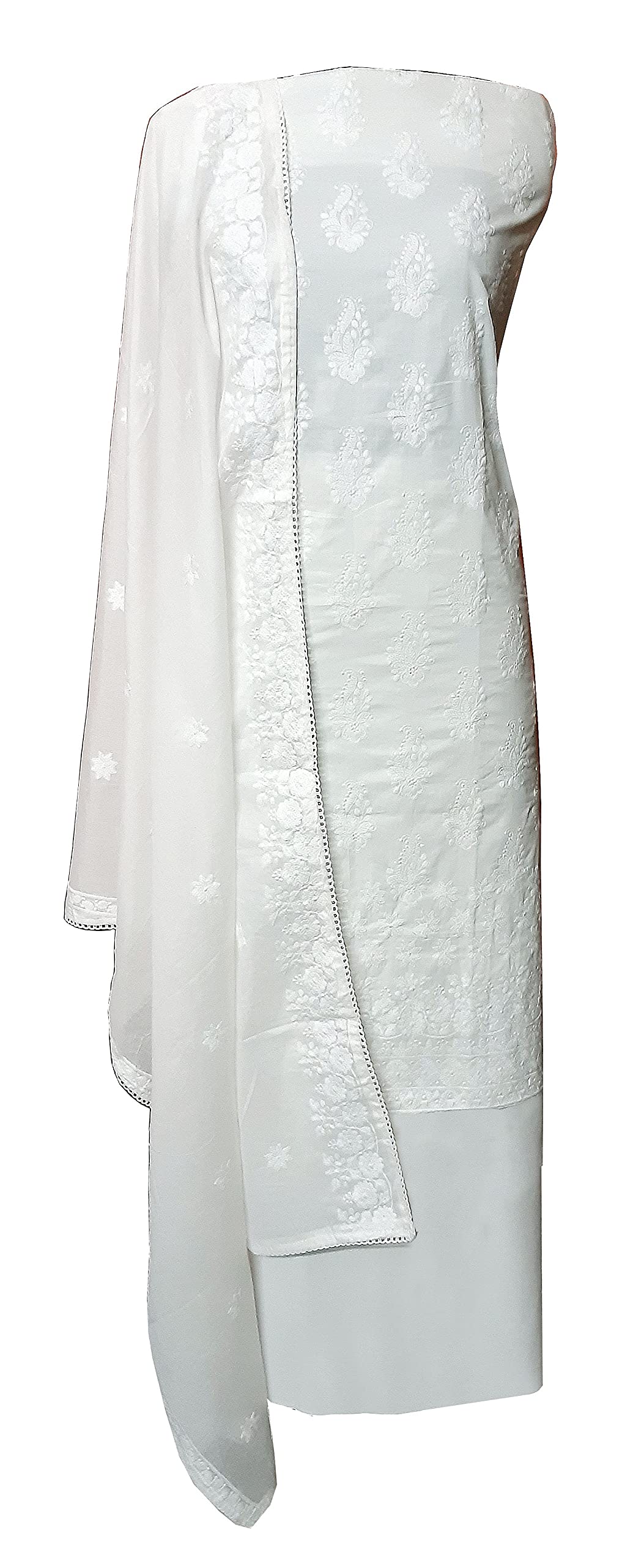 deepriya Women's Pure Cotton White to White Unstitched Chikankari Embroided Suit with Chikankari Cotton Dupatta & Plain Cotton Bottom.100% Dyeable Fabric(Dress Material)-picture-16