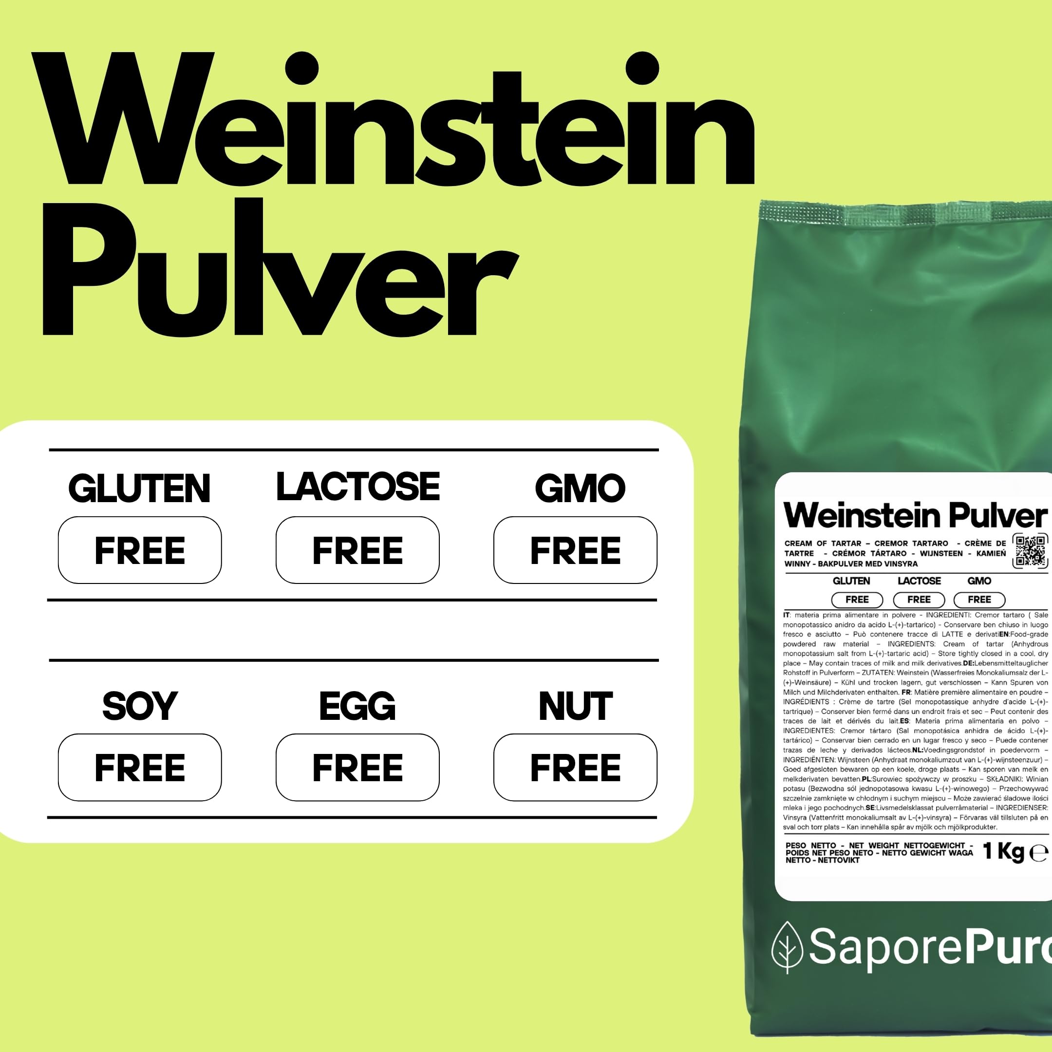 Weinstein Backpulver 1000 Gr - Cream of tartar - Kaliumtartrat