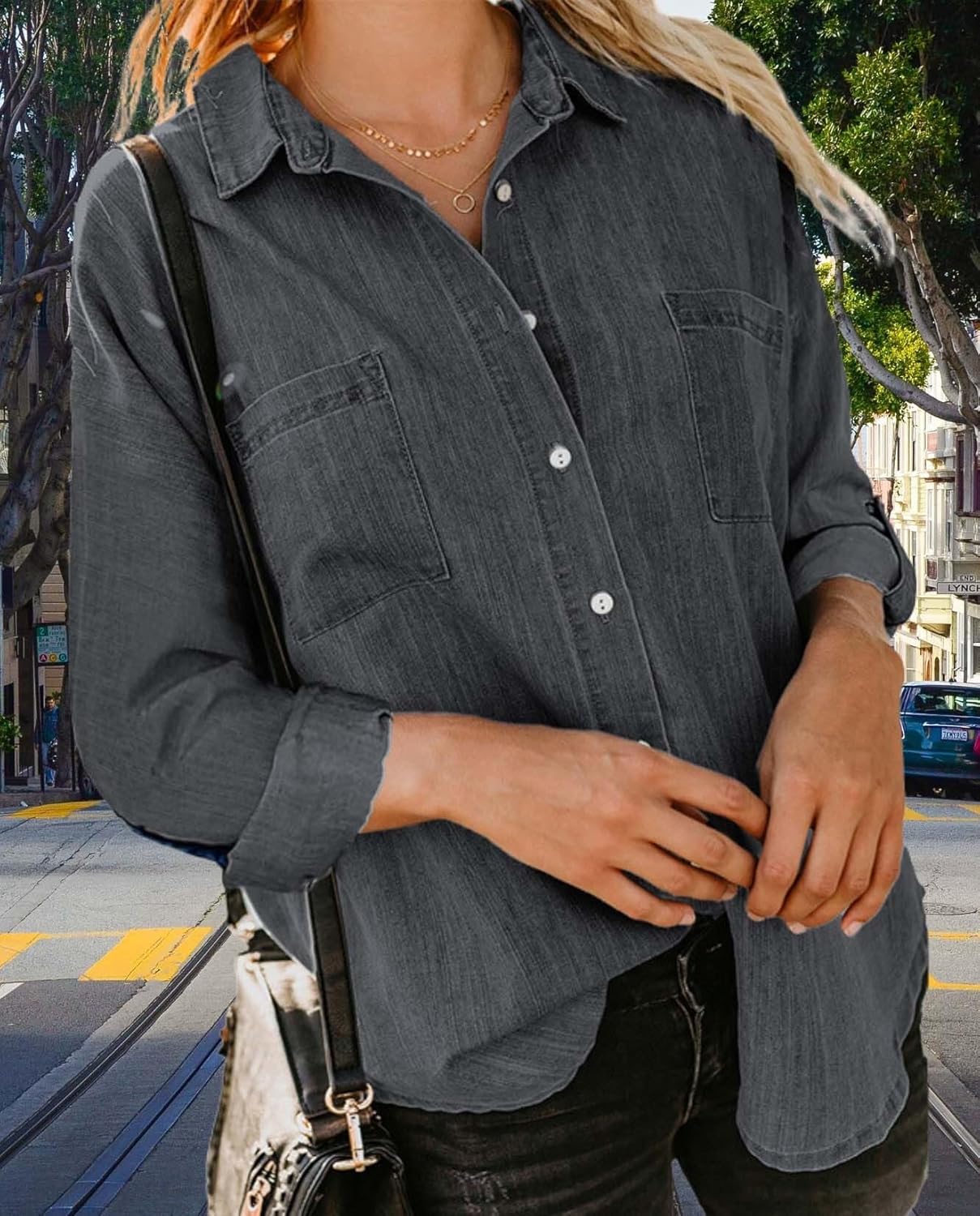 Elevate Your Style Womens Denim Long Sleeve Button Jacket With Pockets Classic Basic Solid Color Top - Image 6