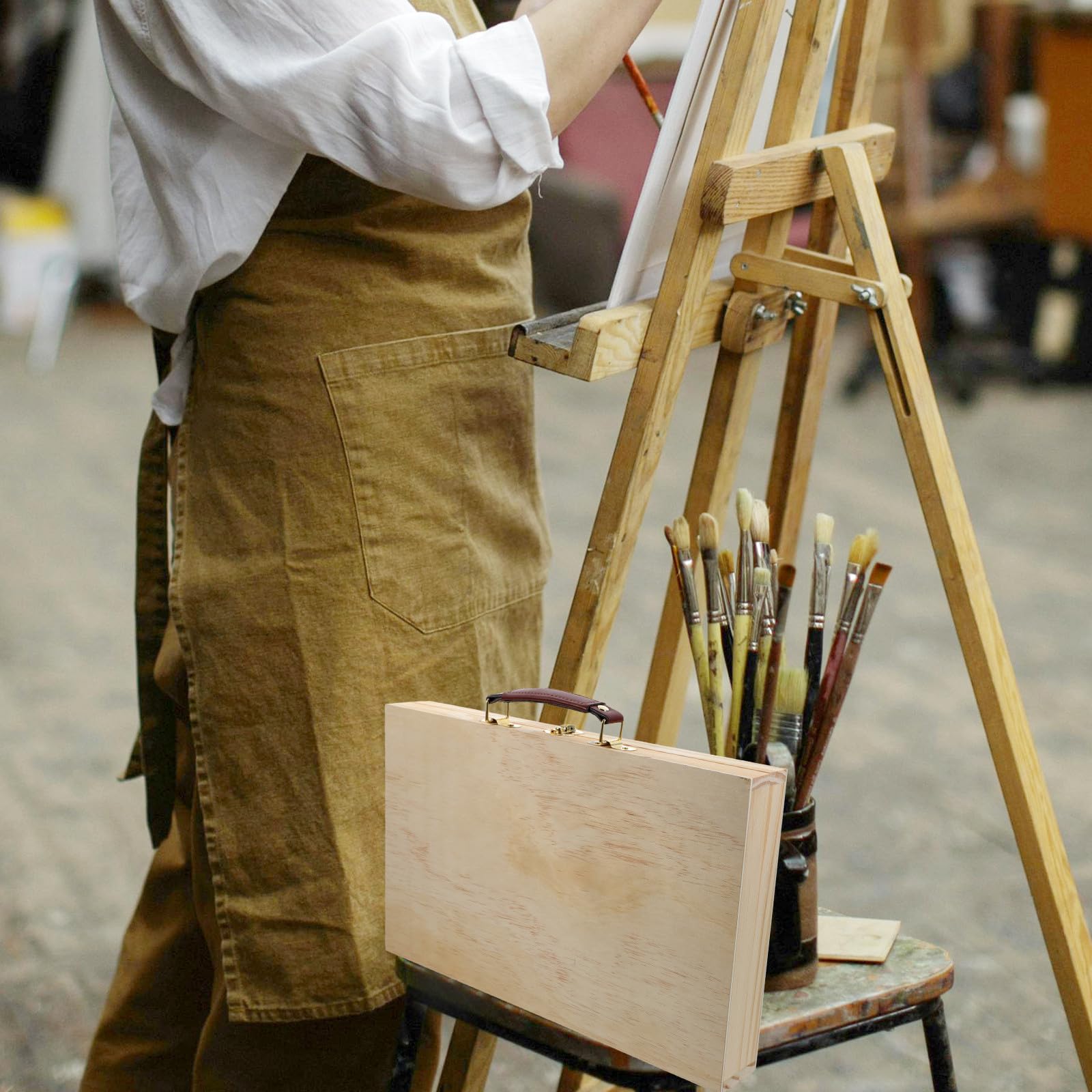 SOLUSTRE Scatola Porta Colori in Legno Portatile e Robusta Maniglia, Valigetta Multifunzione per Uso Quotidiano e Organizzazione Artistica