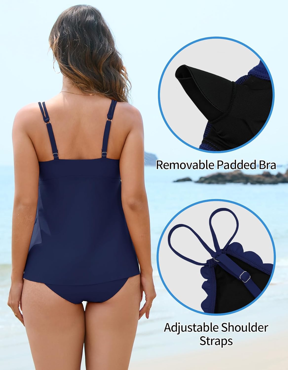 ANFILIA Two Piece Tankini Swimsuits for Women Scallop Trim V Neck Tankini Top with Bottom Tummy Control Bathing Suit - Image 6