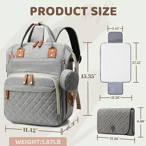 Miniatura 6 de Mochila para pañales para niñas y niños bolsa de pañales gris para niños pequeños con cambiador, mochila para bebé, bolsa de pañales para papá