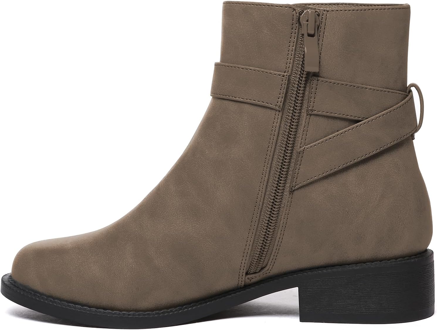 Athlefit Women's Ankle Boots Chunky Low Heel Fashion Round Toe Buckle leather Booties - Image 4