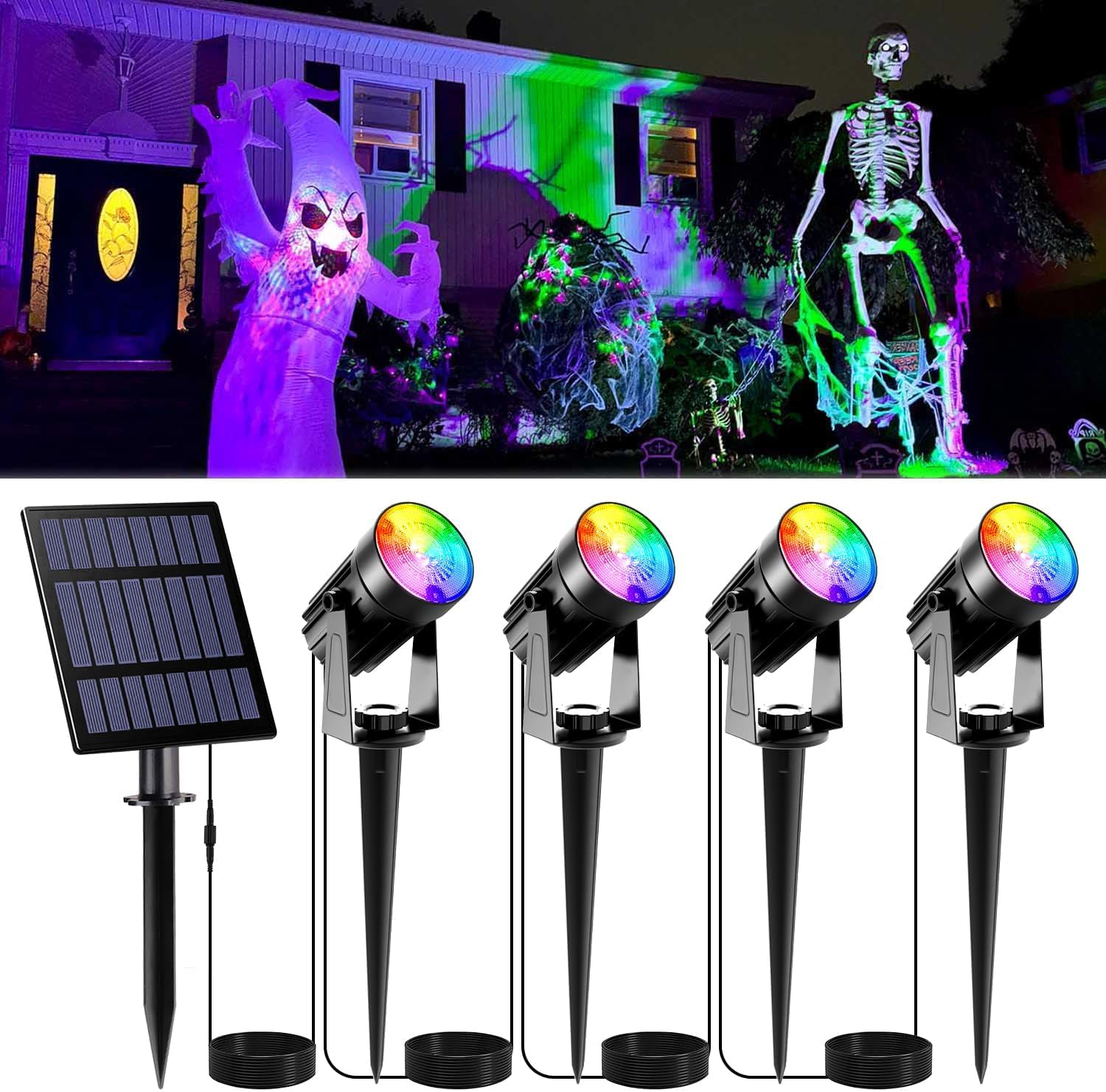 COERSLUX Photo voltaic Backyard Lights RGB Backyard Lighting Photo voltaic Color Altering Photo voltaic Highlight Backyard Lights IP65 Waterproof Photo voltaic Lights for Out of doors Backyard Christmas Halloween Social gathering 4 in 1