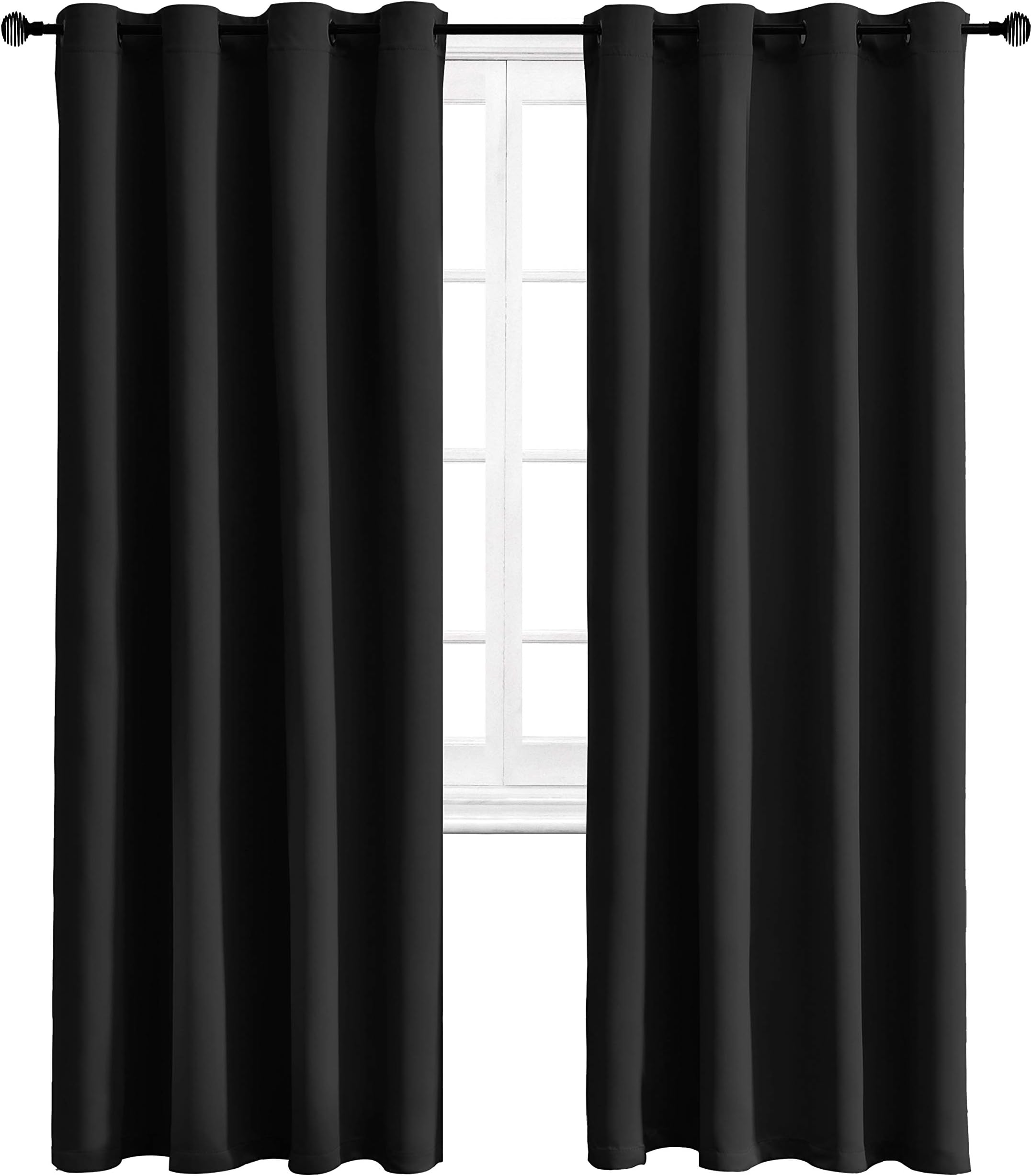 WONTEX Blackout Curtains Thermal Insulated with Grommet Curtains for Bedroom, 52 x 84 inch, Black, 2 Panels