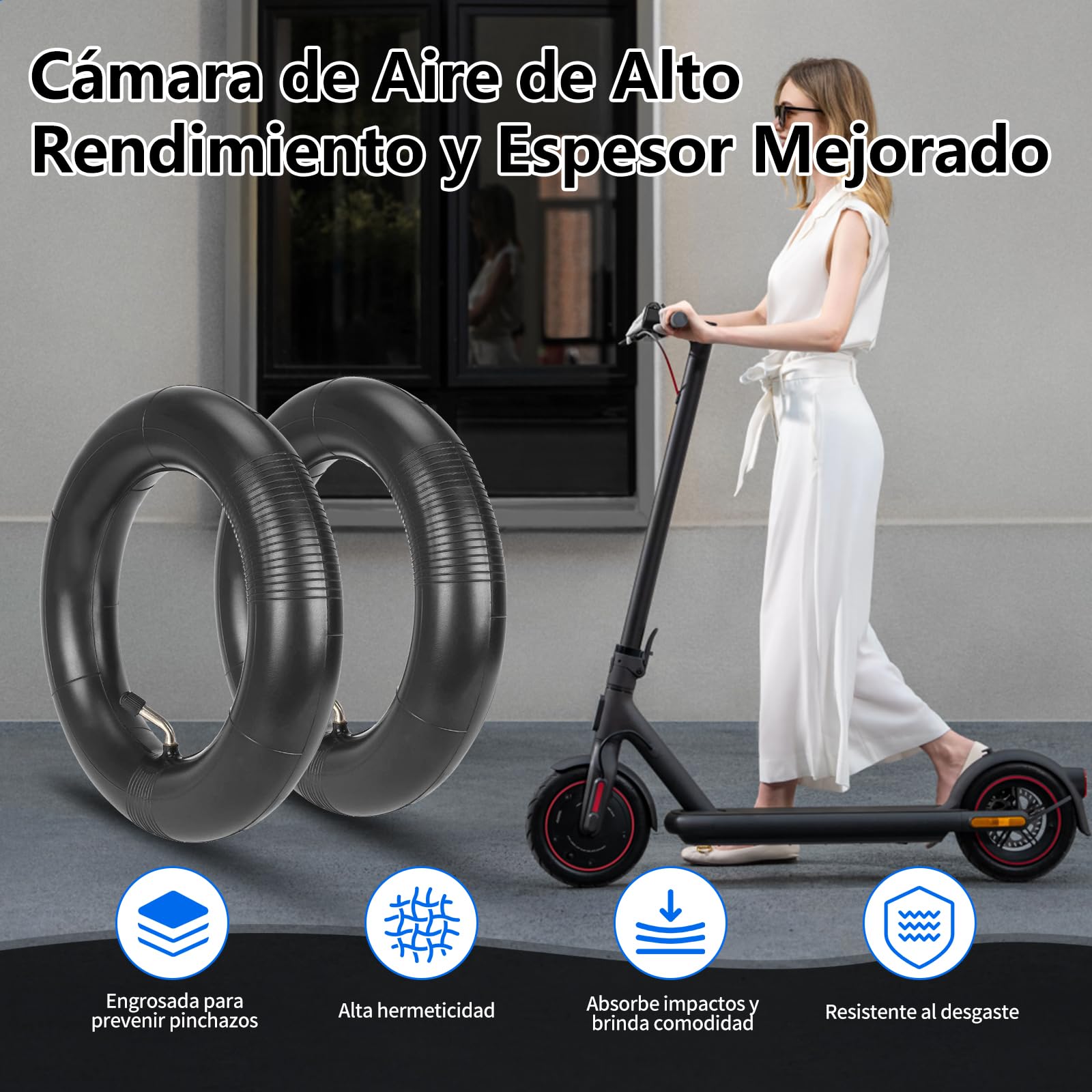 10x2 54-152 Cámara de Aire para Coche de Bebé 10 Pulgadas 10 x 2/2.125 con Válvula de 45° – 2 mm Doble Grosor – Para Coches de Bebé y Patinetes Eléctricos – Cámara de Aire Neumaticos Duradera