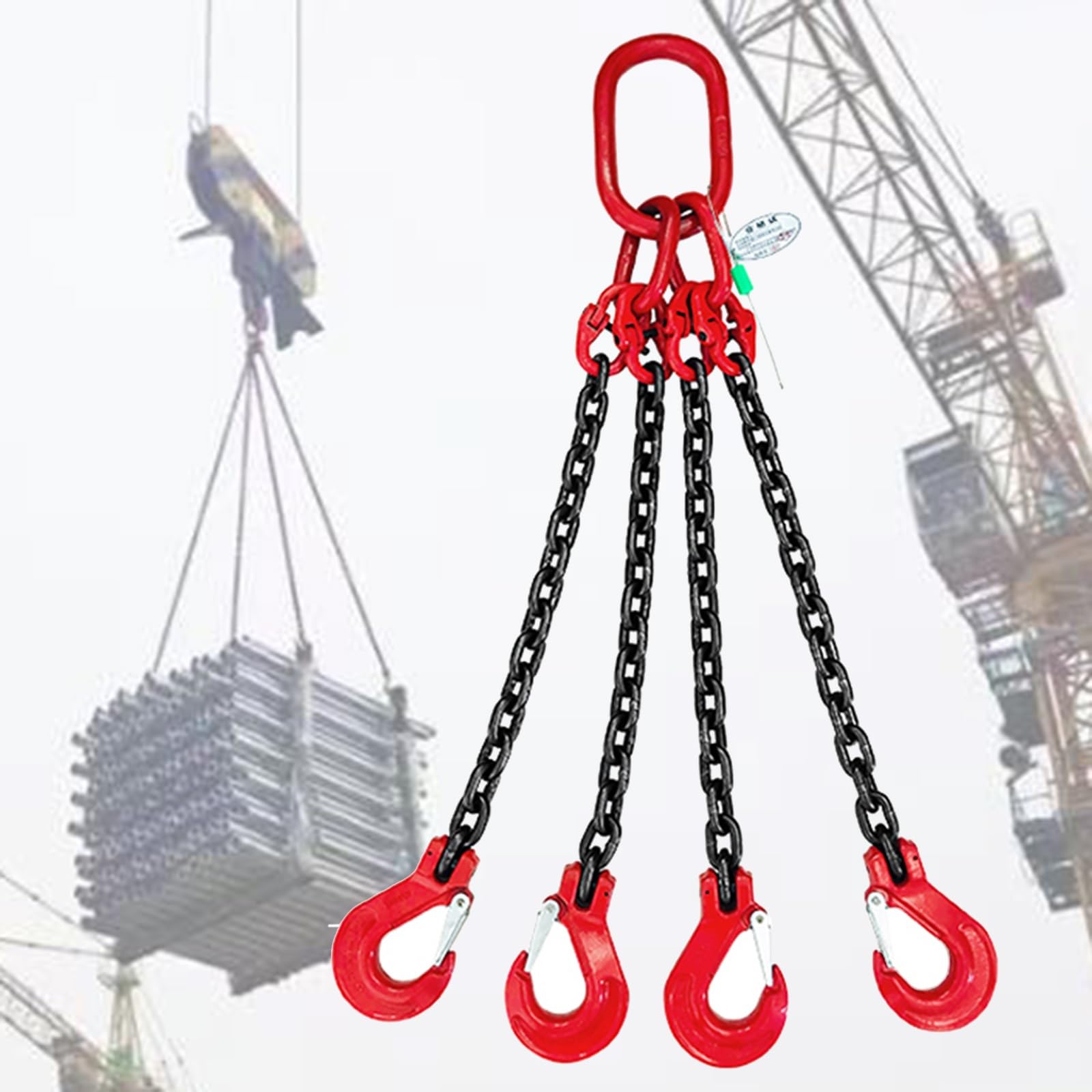 6/25 Industrial Lifting Chains 4 Leg, 2 3 5 6 8 10 13 Ft Chain Sling Logging for Liftings 3 Ton Capacity, G80 Alloy Steel Engine Chain Hoist Lifts(3 TON - L 1m(3.3 ft))