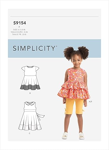 Miniatura 2 de Simplicity Patrón de costura S9154 - Vestido infantil, top, túnica y leggings, tamaño: A (3-4-5-6-7-8)