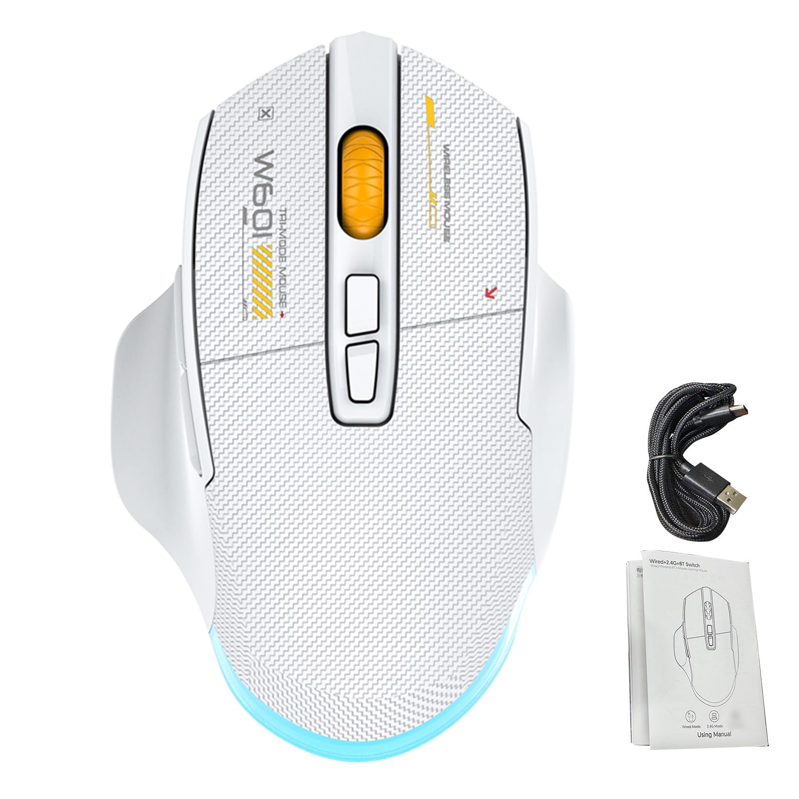 Fockety Mouse da Gioco Wireless, Mouse da Gioco Ergonomici per Computer con connettività a 3 modalità, Luci RGB Personalizzabili e 7 Pulsanti Programmabili (WHITE)