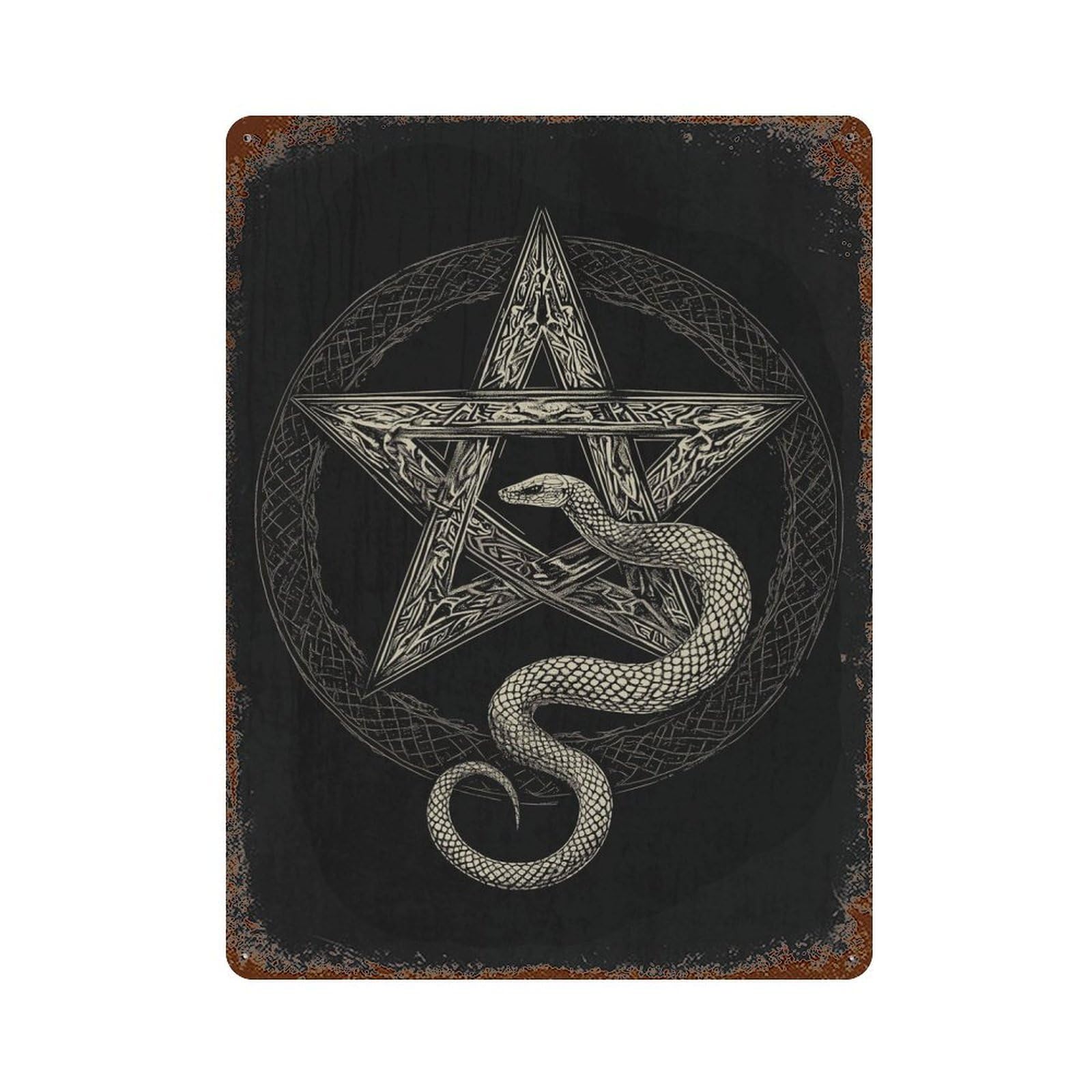 Pentagram Snake Rusty Metal Tin Sign 15.7"x11.8", for Living Room, Hallway And Home Decor, Old School Wall Decor