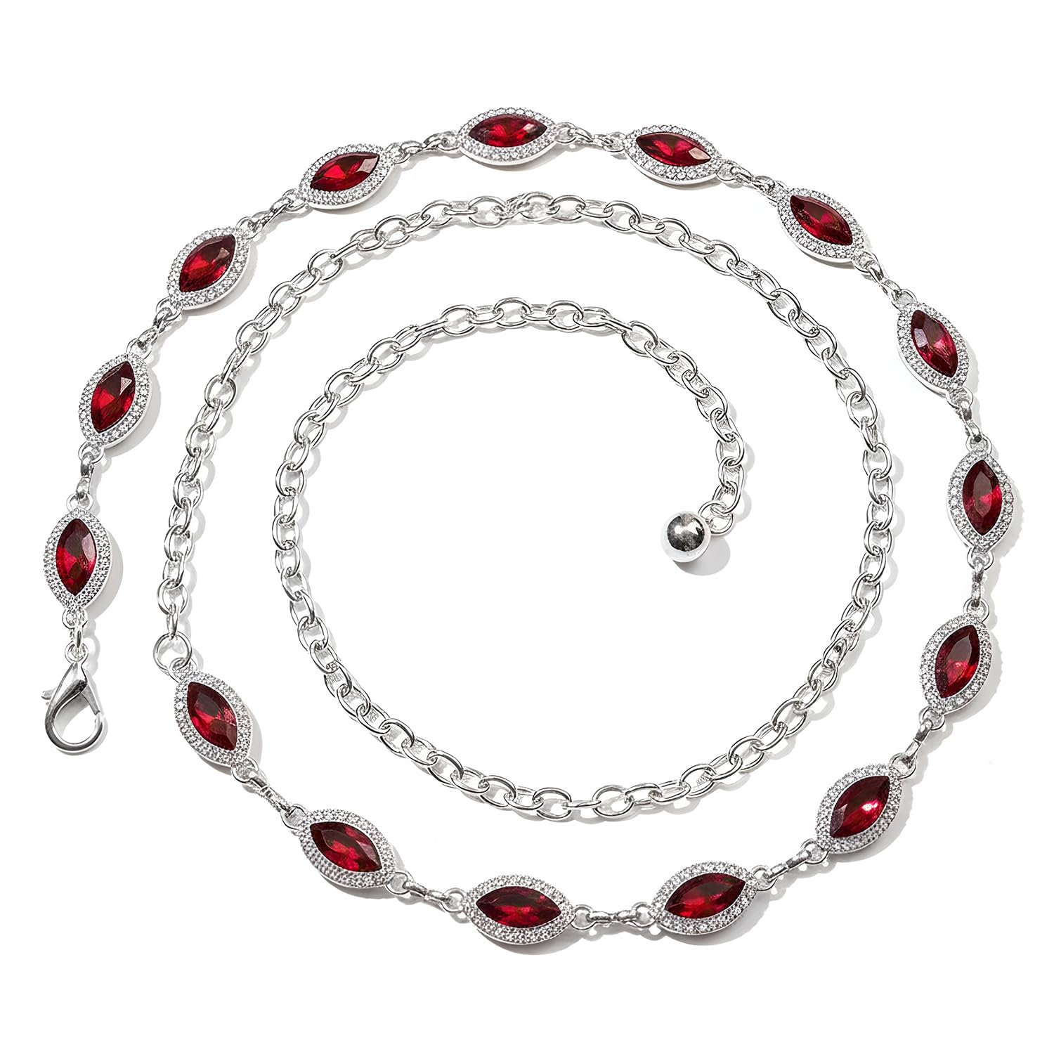 peora Cubic Zirconia & Red Crystals Studded Silver Plated Fancy Kamarbandh Belly Chain Waist Chain Jewellery for Women & Girls-picture-48