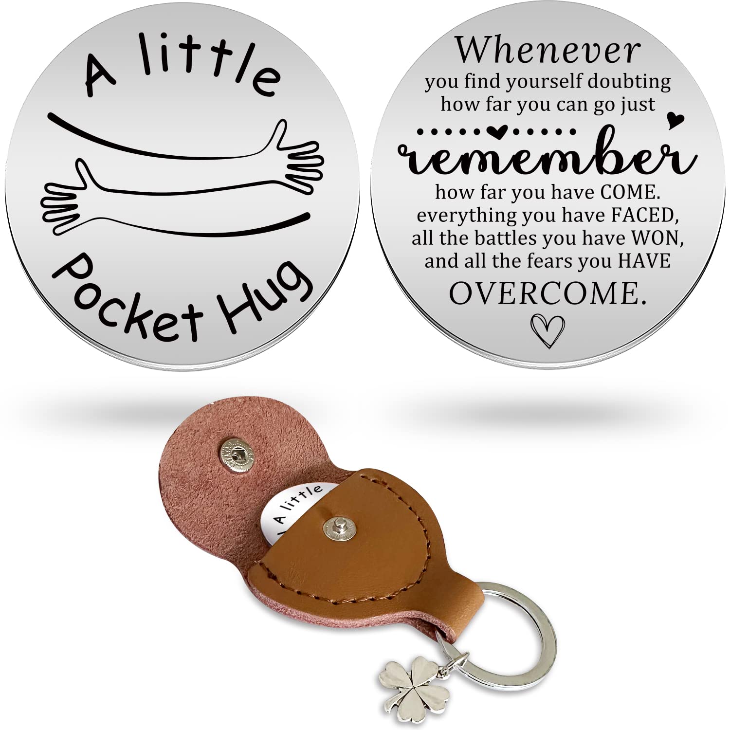 Advivio Pocket Hug Stainless Steel Memorial Token Double Sided Engraved Keychain Long Distance Relationship Keepsake Gift
