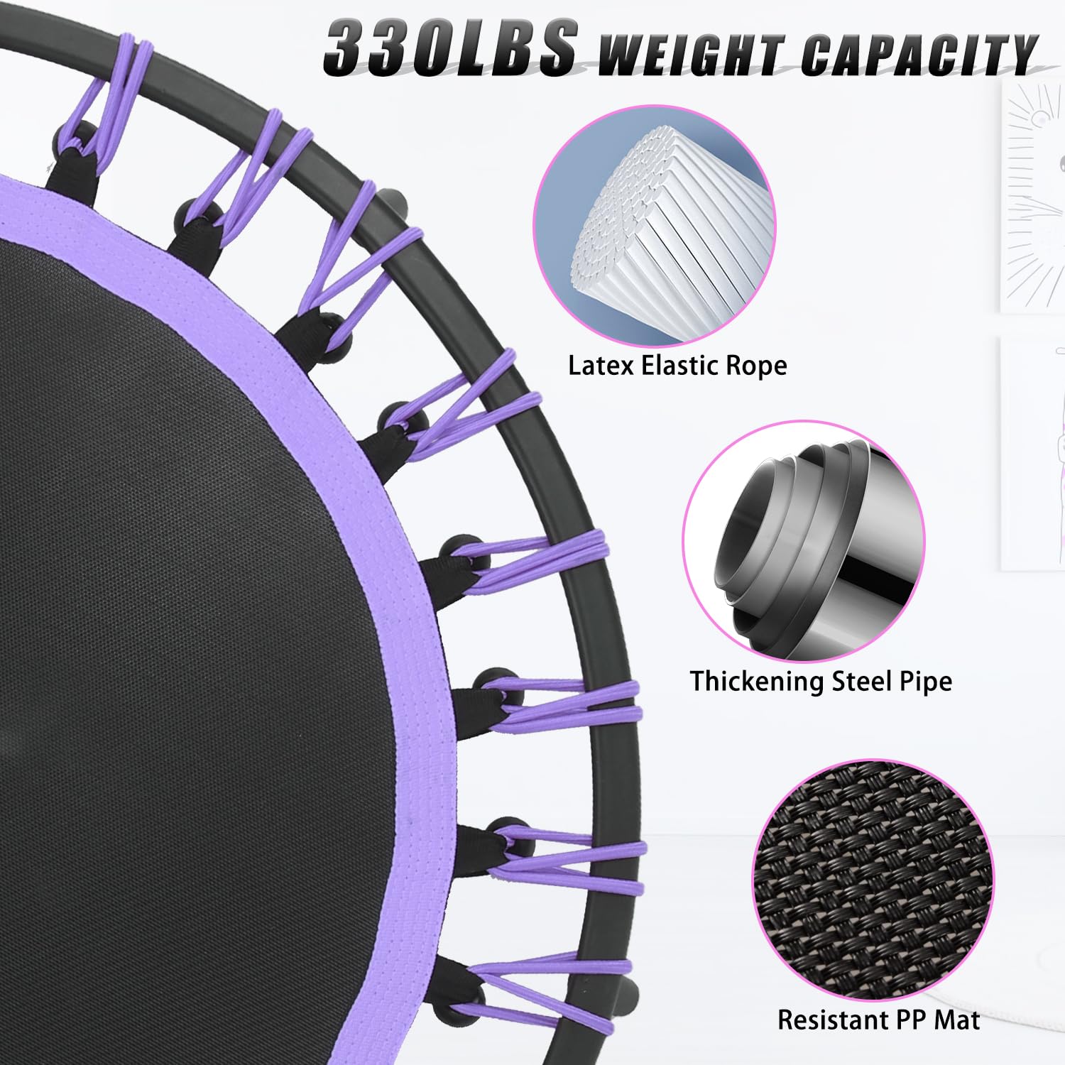 Trampolino Fitness Gielmiy Ø101cm Con Manubrio - Corda Bungee, Portata 150kg, Per Allenamento - Foto 2