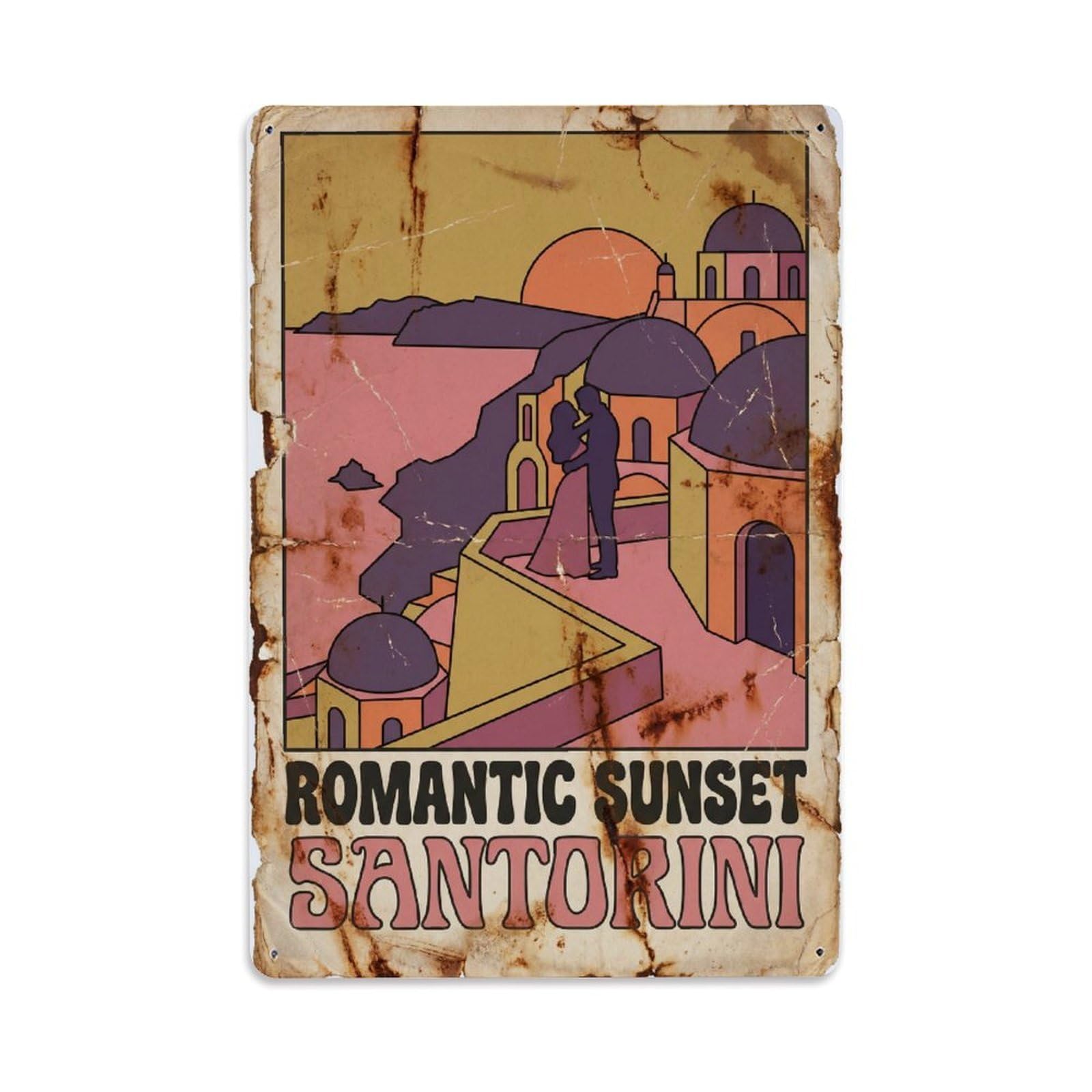 Gead 8X12inch Style Vintage Travel Santorini Romantic Sunset Metal Tin Sign