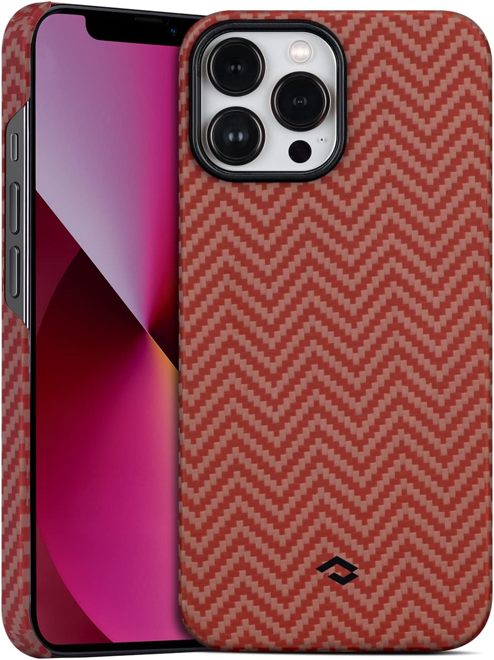 PITAKA Magnetic Case for iPhone 13 Pro Max-6.7 inch [MagEZ Case 2] 100% Aramid Fiber Slim Fit iPhone 13 Pro Max MagSafe Case, Red/Orange (Herringbone)