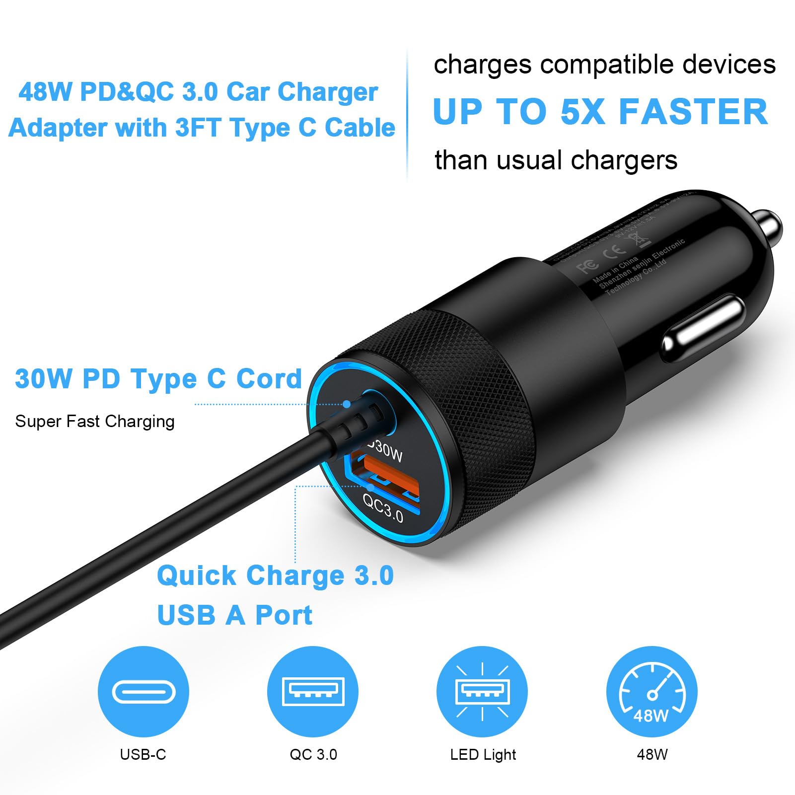 48W Fast Car Charger for iPhone 16/16 Pro Max/16Plus/16Pro/15,Type C Car Plug Adapter Android Phone Charger Car Cord for Samsung Galaxy A16 5G S24Ultra A15 A35 A54 S23 S22,Google Pixel 9 Pro XL 8a 7 6