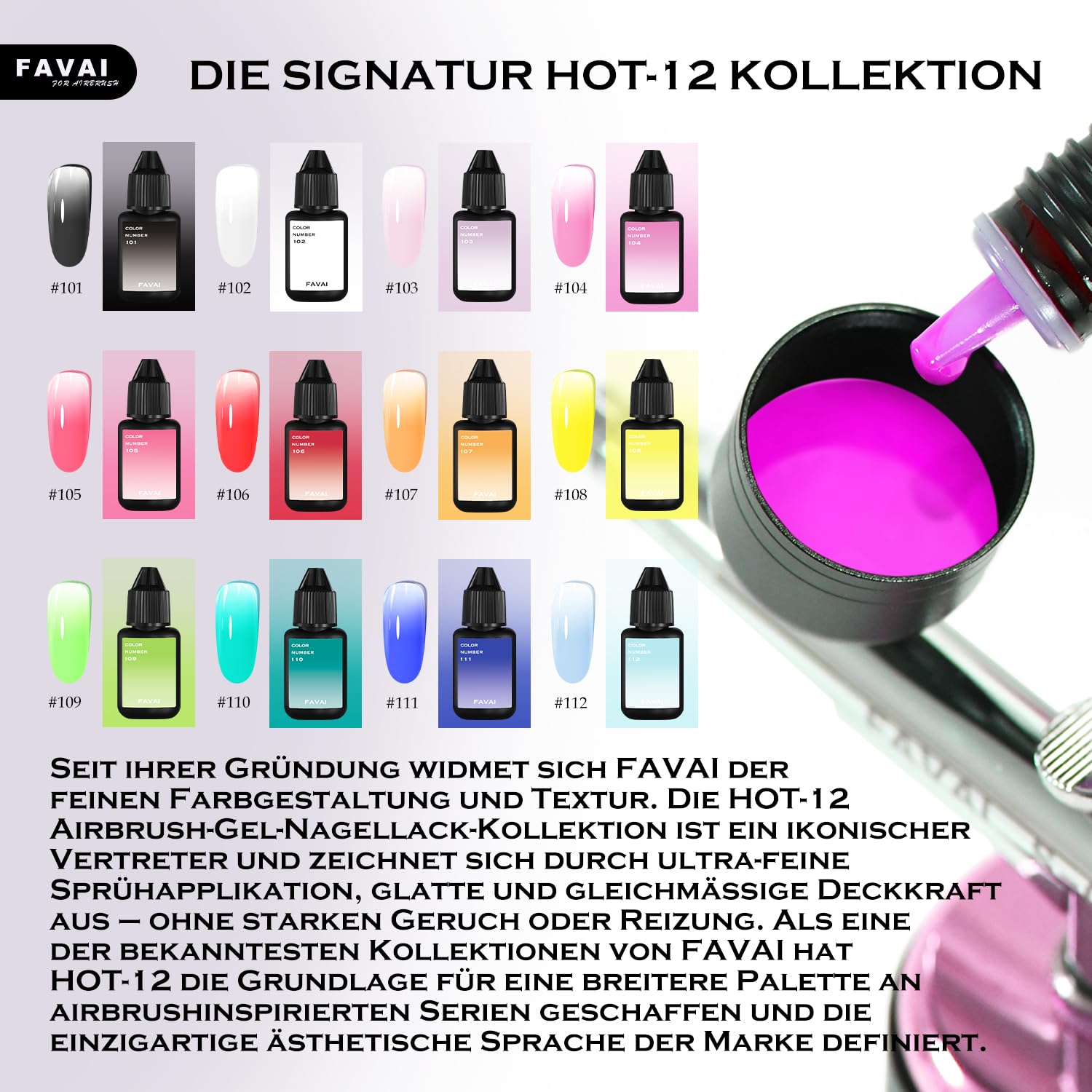 FAVAI 12 Farben UV Gel Nagellack Airbrush – Babyboomer Nägel, French Maniküre, Ombré Effekt, Airbrush Gel für Nägel, Nagel Deko – HOT-12 Kollektion