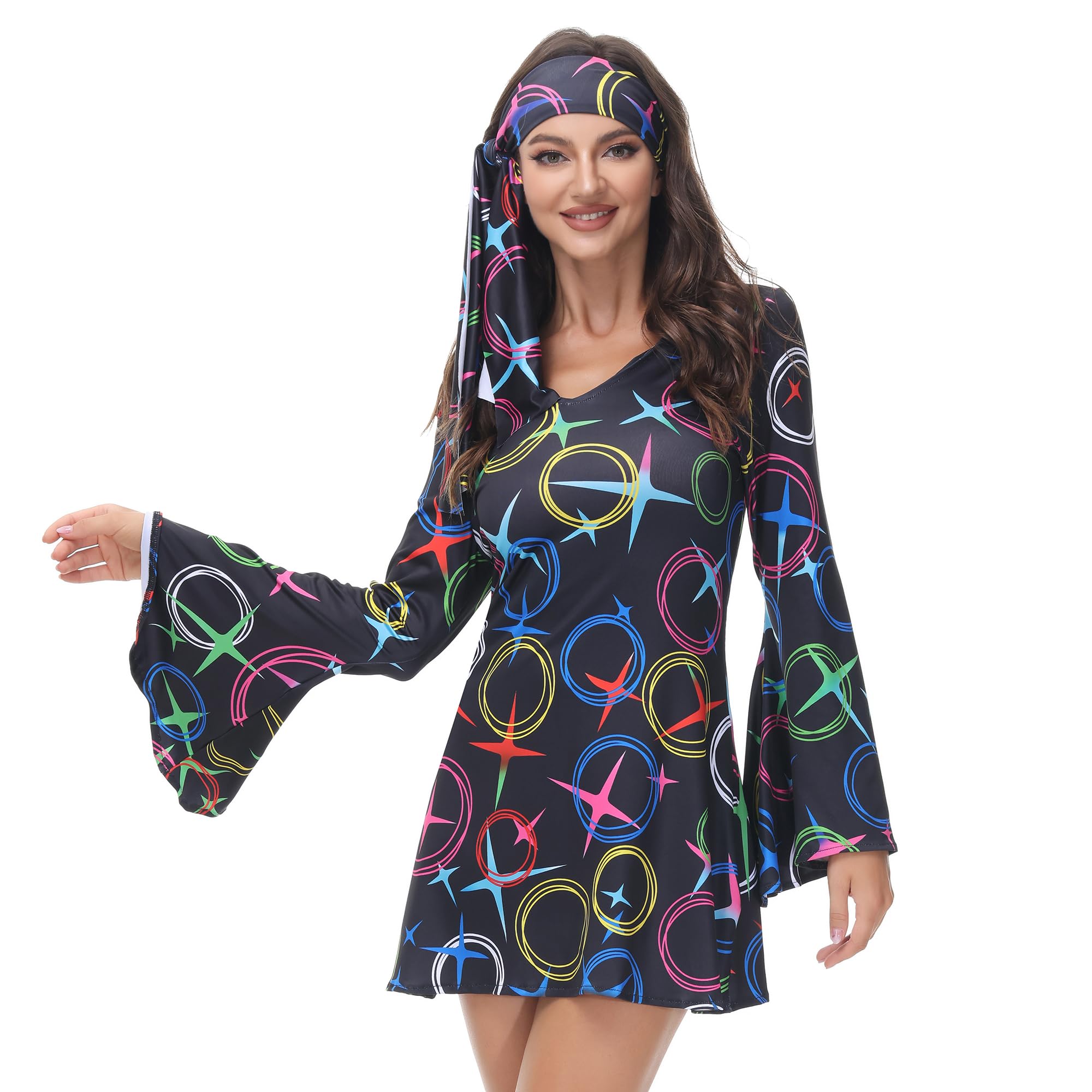 frawirshau Disco Outfit Women 70s Costume Dicso Dress for Women Halloween Hippie Clothes for Women