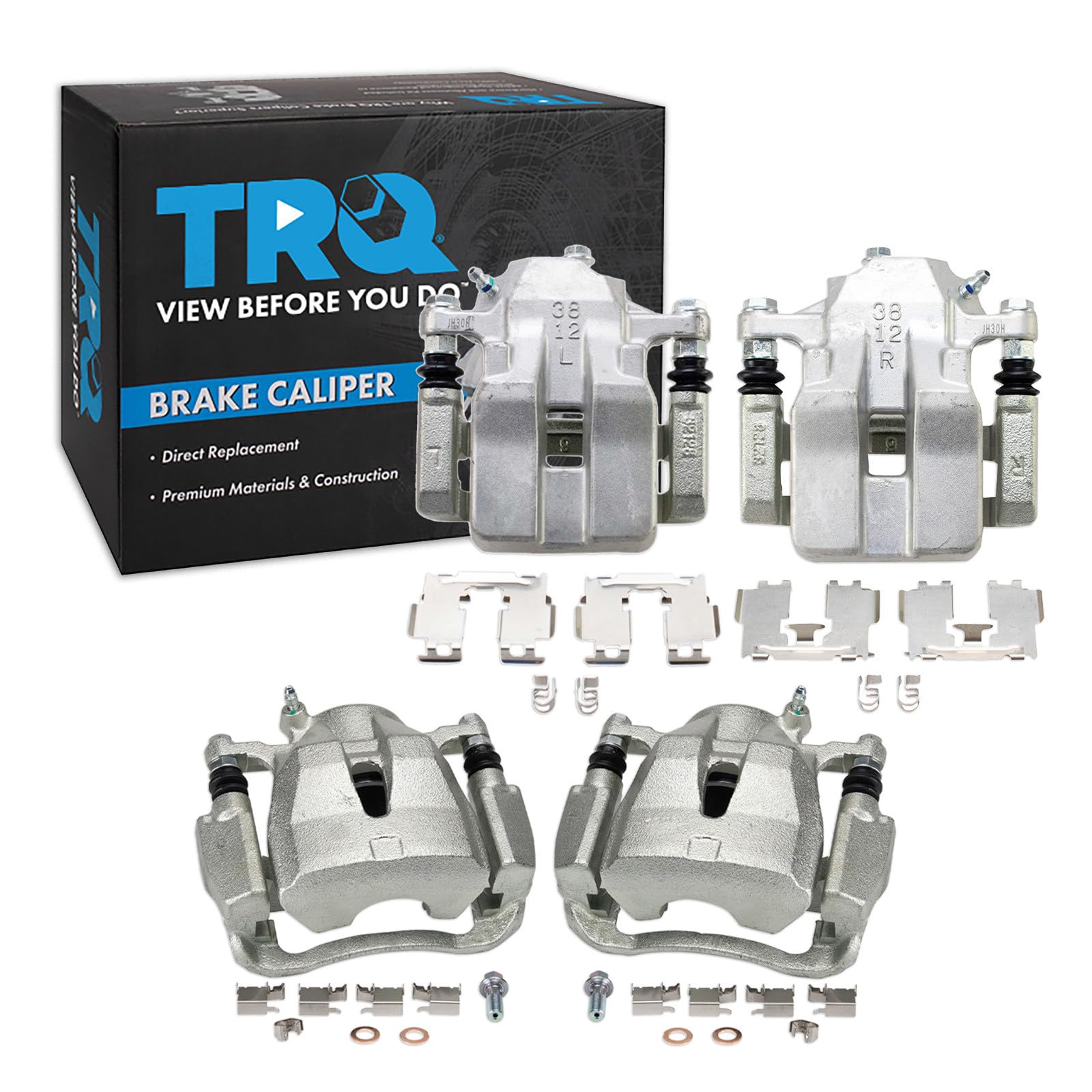 TRQ Front and Rear Brake Caliper Set Zinc Coated Brackets Compatible with 2012-2018 Toyota RAV4