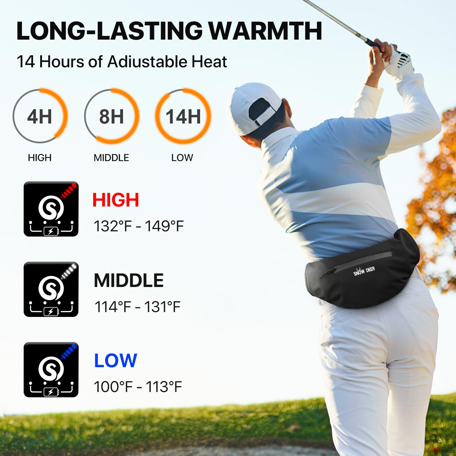 SNOW DEER Heated Hand Muff with 7.4V Battery Pack,Long-Lasting Electric Hand Warmer Pouch for Hunting Golf Camping Winter Outdoor Black