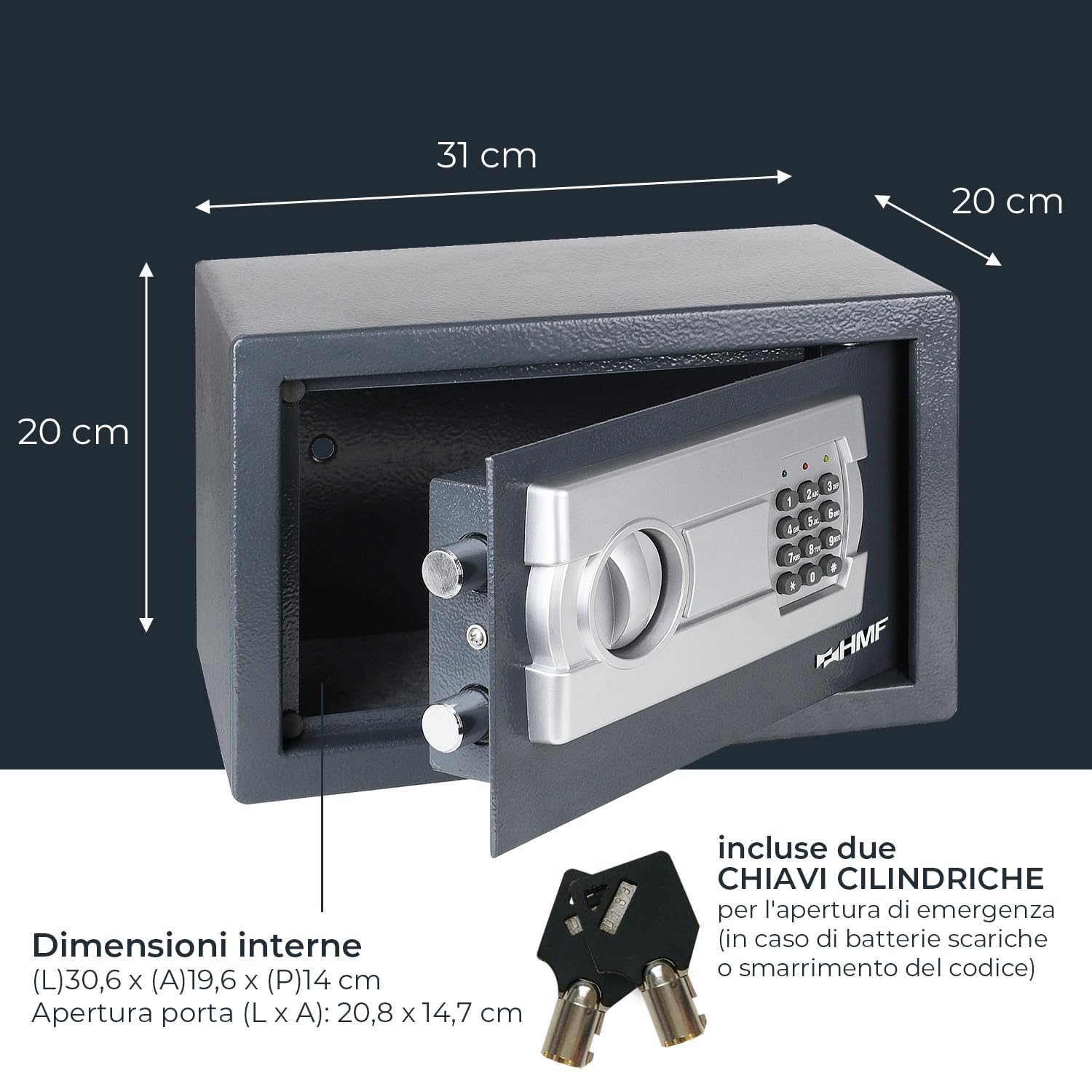 HMF Safe cassaforte per casa, hotel o ufficio, cassaforte da mobile con serratura a combinazione per documenti DIN A5 | 31 x 20 x 20 cm | Antracite