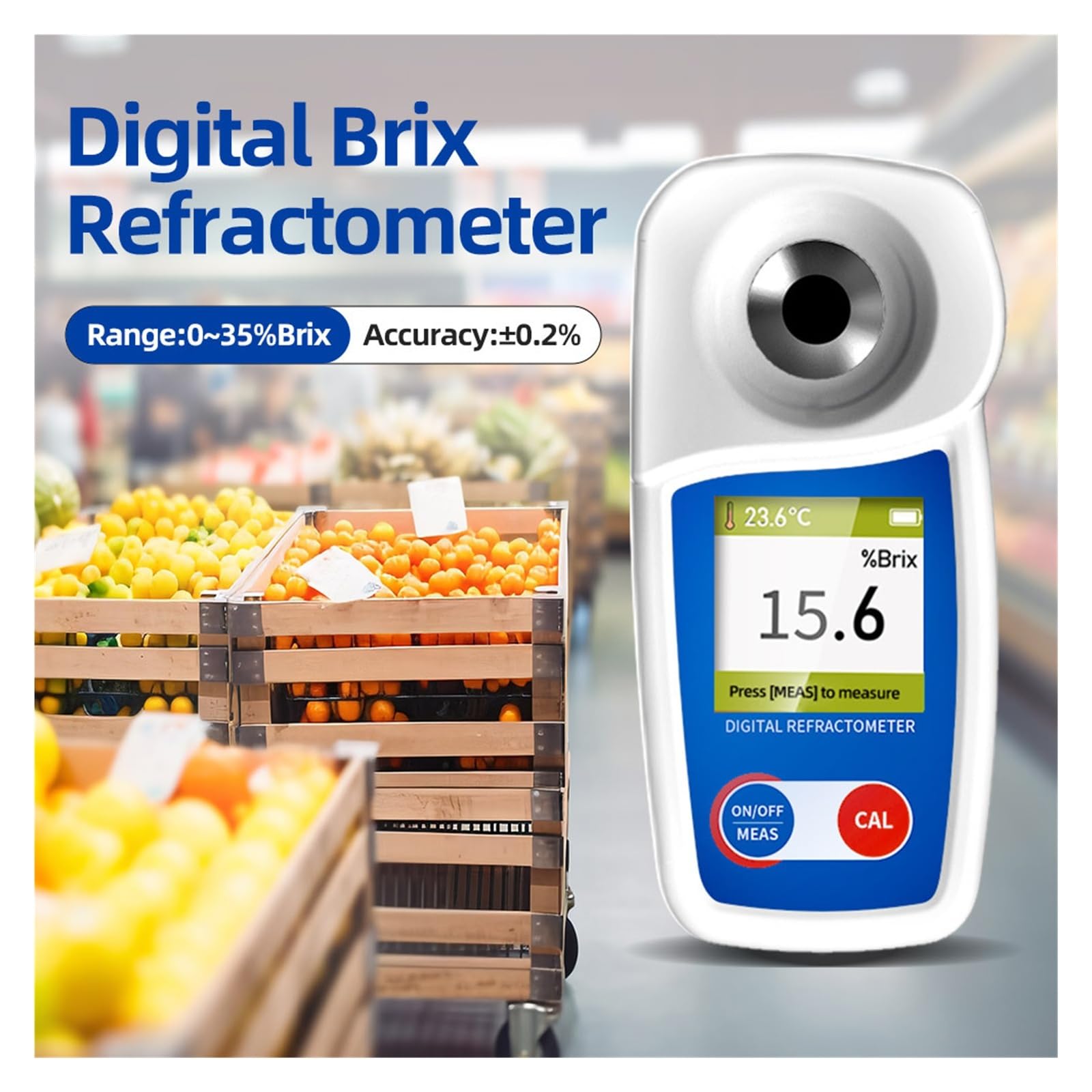 Probador Brix de rango 0-35%, refractómetro Digital Brix for prueba de contenido de azúcar for bebidas, zumo de frutas Respuesta Rápida(0-55 Brix)