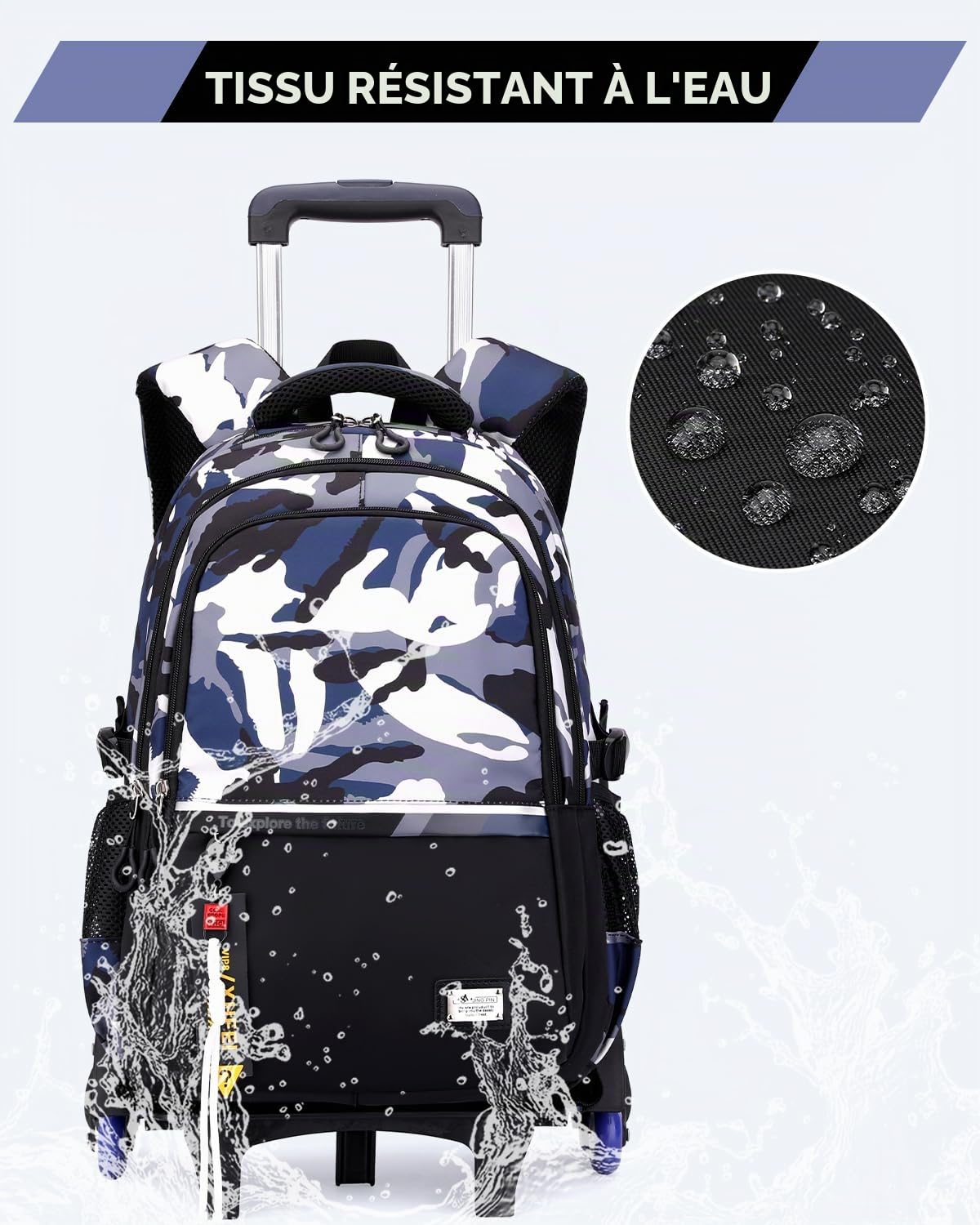 Amythe Cartable à Roulettes Garçon - Sac à Dos Scolaire Garçon avec Chariot Détachable pour Collège Lycée, Compartiment Ordinateur 15,6 Pouces, 6 Roues, Pour L'école Loisirs -Noir