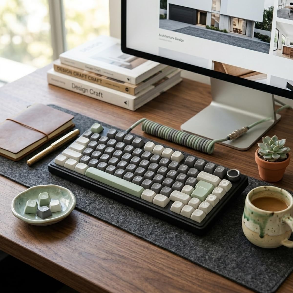 PBT Touches allemandes 131 touches Double Shot Profil MOA Minimaliste Rétro Blanc Gris Vert Touches personnalisées pour Cherry MX Switch ISO QWERTZ Clavier mécanique