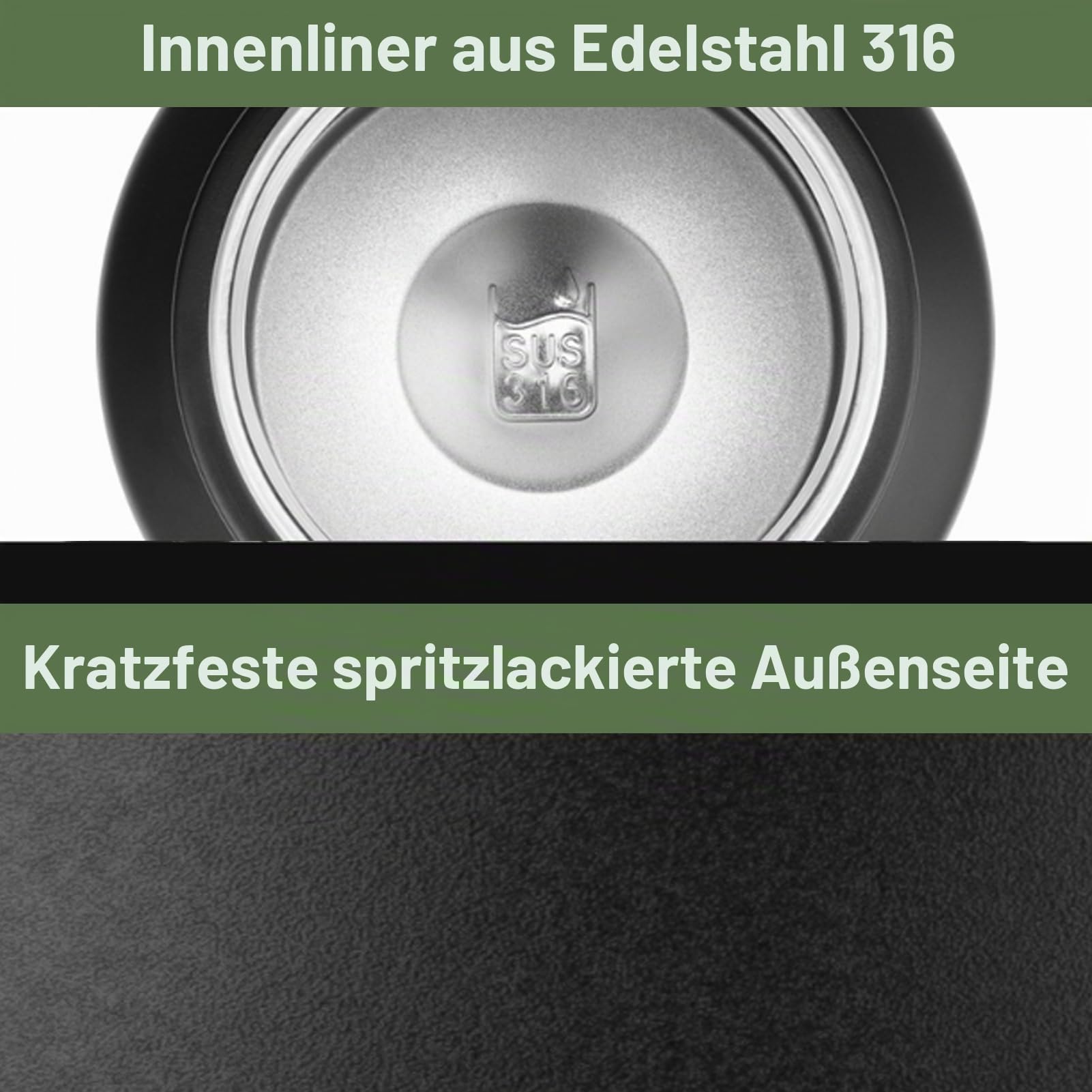 Denash 3L Isolierte Wasser Flasche, 316 Edelstahl Flasche mit Breitem Mund & Griff, Hält heiß 24H/kalt 48H für Camping Reisen (BLACK)