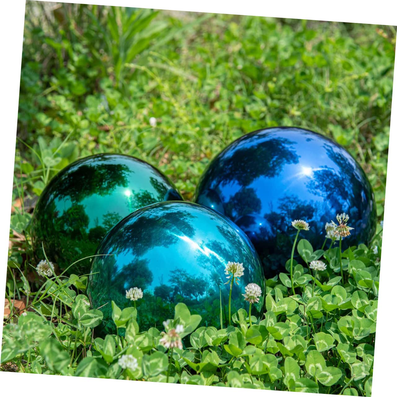 Sfera riflettente da giardino, 2 pezzi, decorazione che adorna il globo riflettente per l'osservazione esterna, sfera infrangibile, per specchi esterni, sfera da giardino, sfera lucidante in acciaio