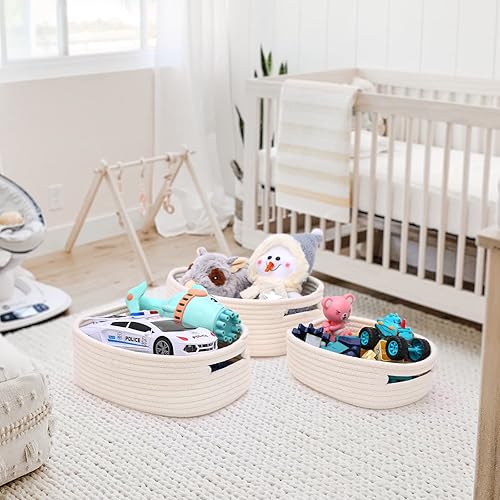 Miniatura 7 de Juego de 7 cestas tejidas de cuerda de algodón, canasta pequeña para guardería, mascotas, Montessori, cajas de juguetes para perros y gatos, cubos