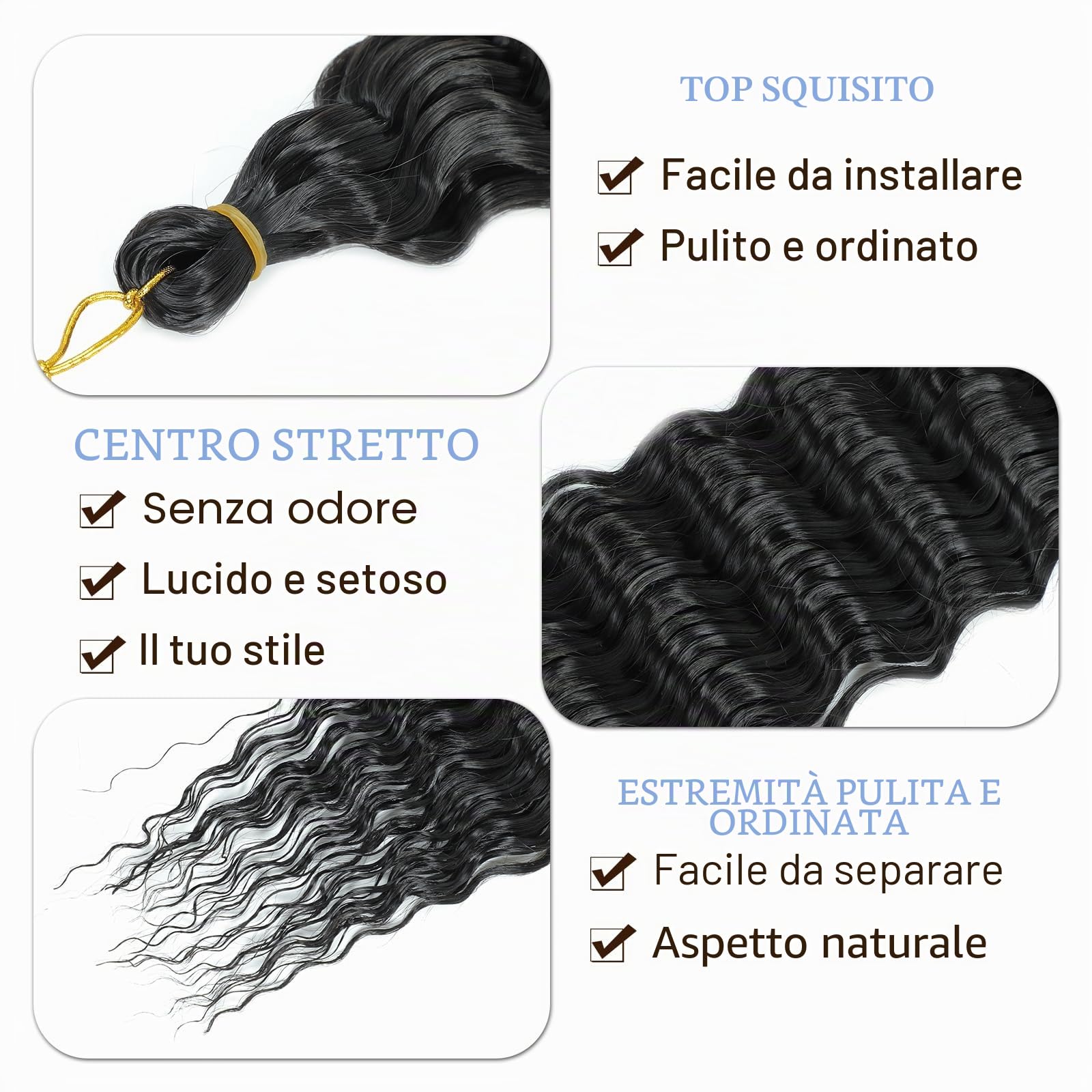 Deep Twist cheveux Hair Extensions Ocean Wave Braiding Crochet Hair Soft Synthetic Curly Bohemian Braiding Crochet Hair for Black Women (18 inch (pack of 3）, 1B)