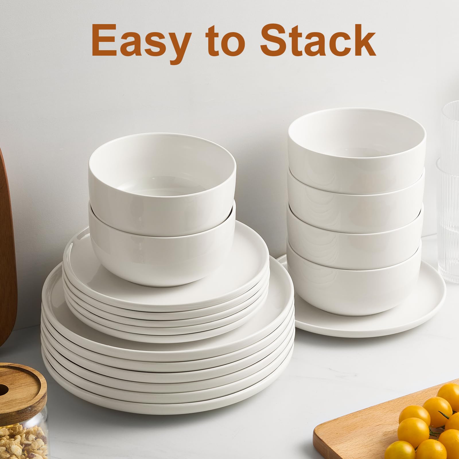 Jassceram 12-częściowy zestaw talerzy i misek, porcelanowe zestawy naczyń kuchennych, odporne na odpryski, ceramiczne talerze obiadowe, nadają się do kuchenki mikrofalowej i zmywarki, dla 4 osób,