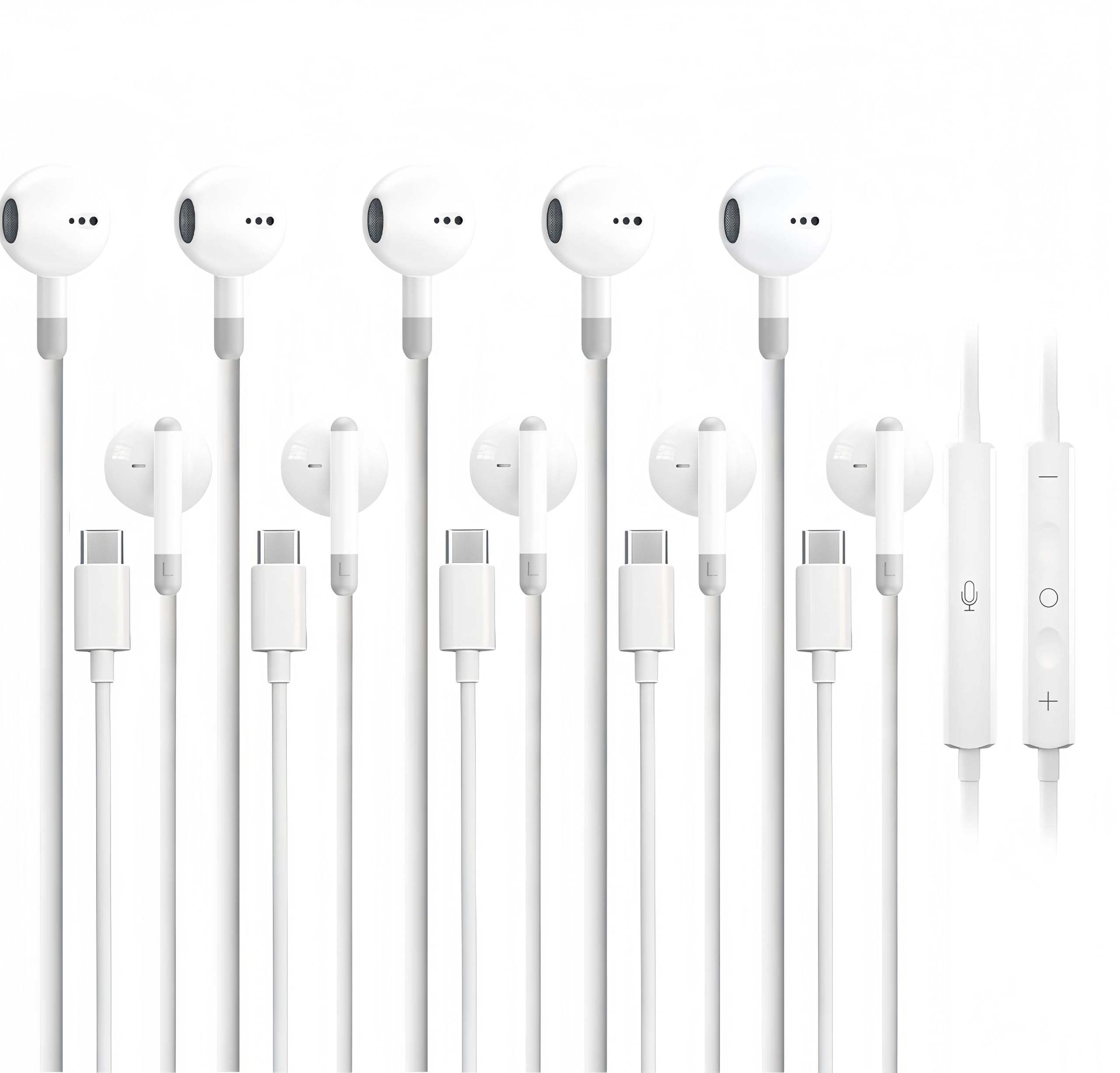 5 Pack Upgraded USB C Headphones for iPhone 17/16/15 Pro Max iPad Plus TypeC Earphones with Microphone Volume Control USBC Wired Earbuds USB Type C Earphone for Samsung S26/S25(1.2M/4Ft)