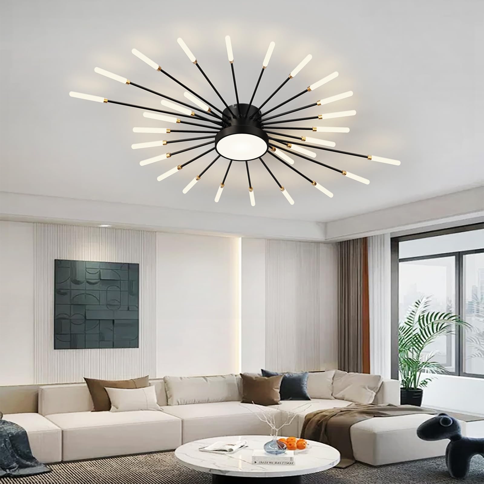 LED Deckenleuchte Wohnzimmer,Wohnzimmerlampe Moderne Minimalistische Deckenlampe Innen Dekorative Deckenbeleuchtung für Wohnzimmer, Schlafzimmer und Büro(28+1 Köpfe Schwarz)