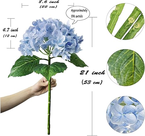 Miniatura 3 de ZooeyRoose Hortensias artificiales de 3 piezas de 21 pulgadas color amarillo artificial grande real con tallos largos tacto real para Navidad jarrón