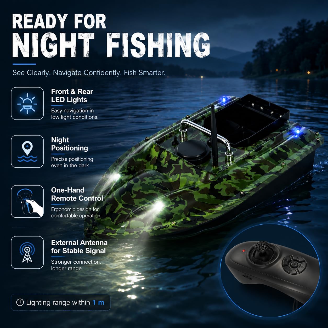 Barca esca telecomando alimentazione barca 5000 mA RC Wireless 2 motori pesca esca alimentatore barca esca barca esca intelligente wireless One Hand Control