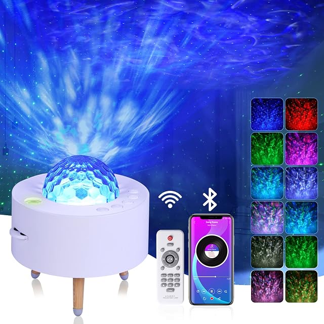 Ainiv Galaxy Projector Light, LED Star Sky Night Light with 12 Patterns Birthday,Planet, Christmas, Remote Control Color Changing Ocean Wave Space Music Player Bluetooth Speaker for Kids Bedroom Stage