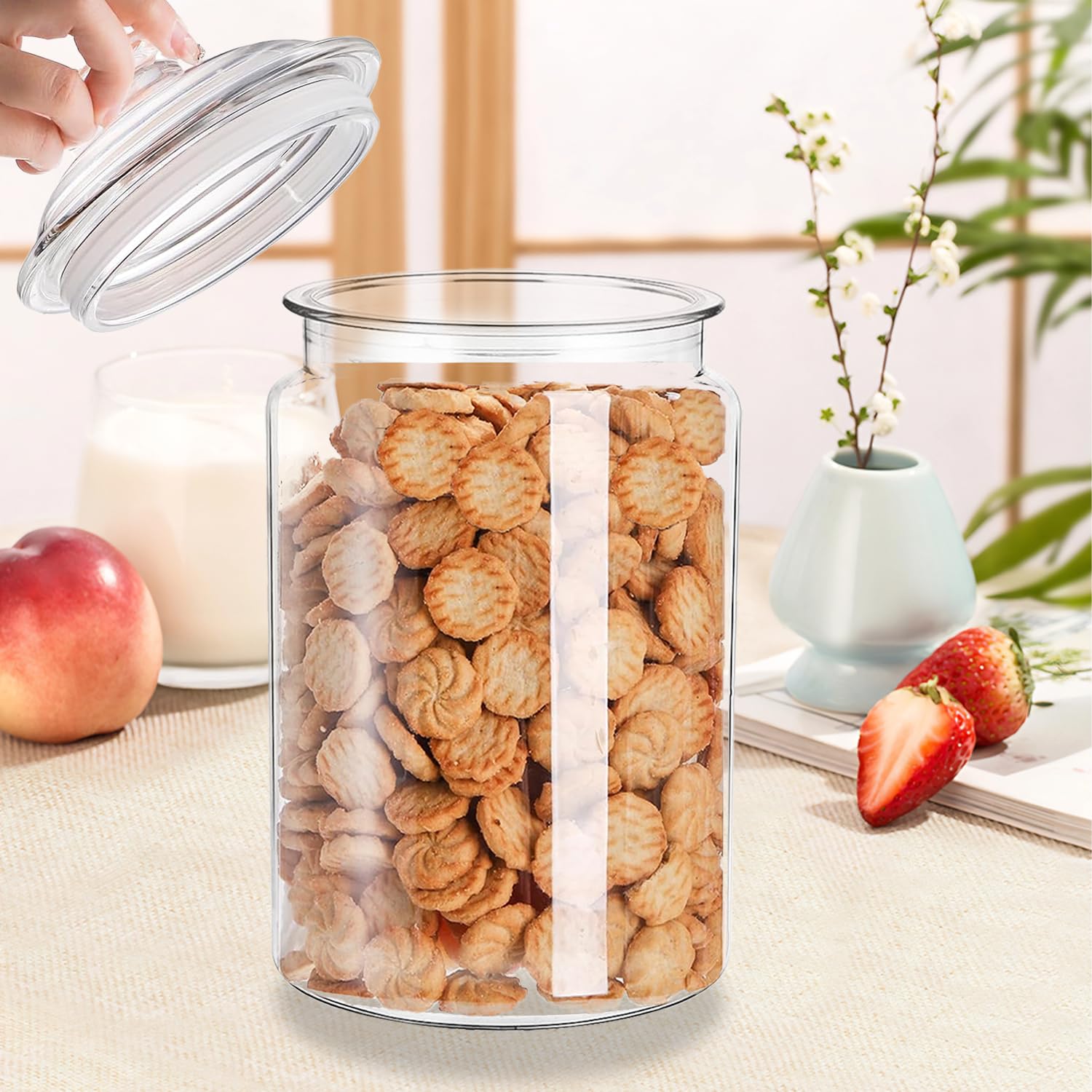 Tarros de plástico con tapas, paquete de 2 tarros de caramelo de 125 onzas con tapas, tarro de acrílico transparente para dulces, contenedor de galletas de plástico para boda, hogar, cocina, bar