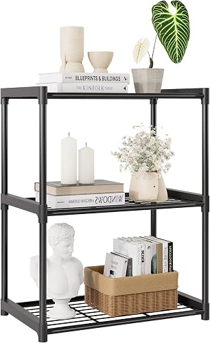 Three-Tier Metal Grid Storage Shelf