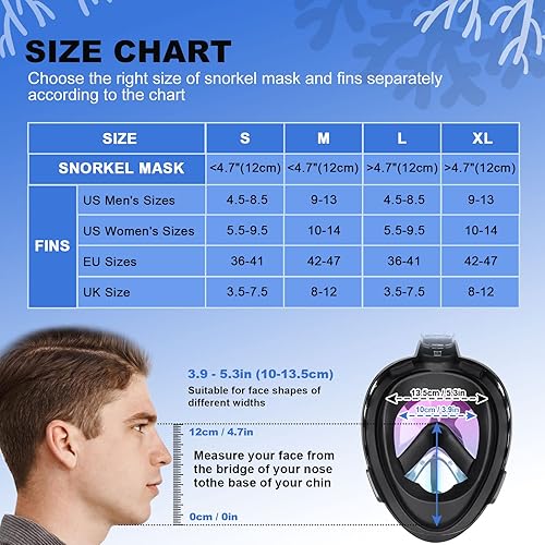 Miniatura 4 de Odoland Paquetes de esnórquel, juego de máscara completa de esnórquel con soporte para cámara, protección UV 400, aletas de natación ajustables,