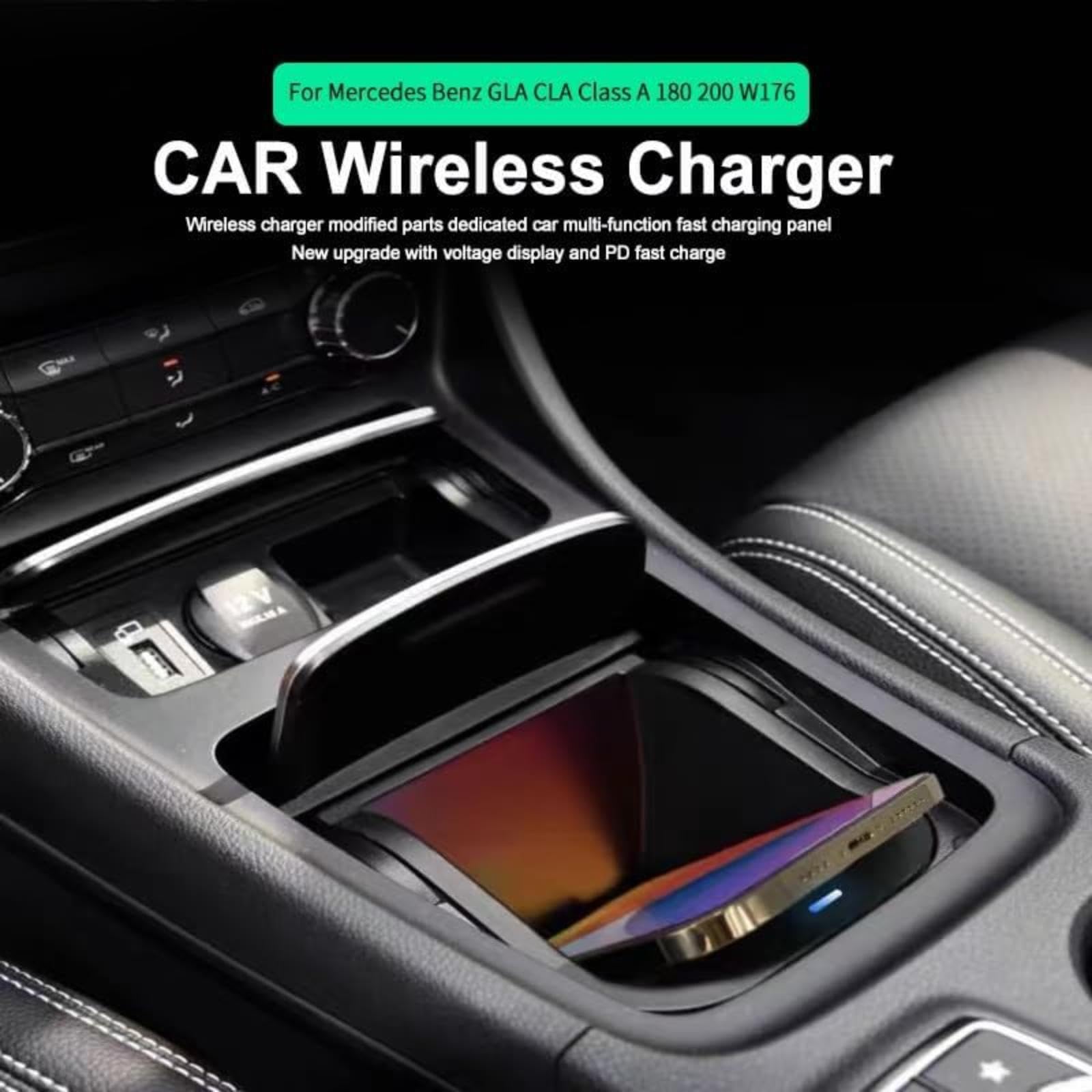 Qi Wireless Charging Phone Ładowarka szybko uchwyt panelu, dla Mercedes-Benz, Gla Cla Klasa jeden 180 200 W176 2015-2018 samochód Plate Bezprzewodowa ładowarka samochodowa do telefonu