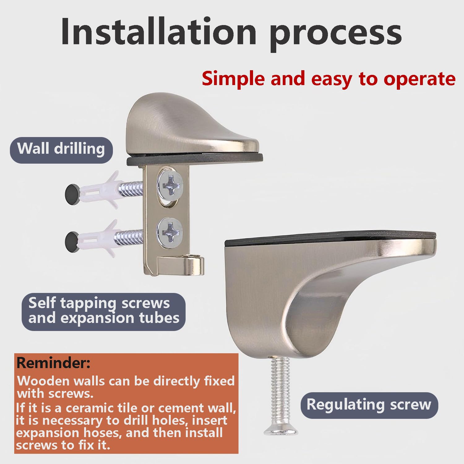 Ctyjia 2 PCS Adjustable Glass Shelf Brackets, Glass Clips, Zinc Alloy Glass Shelf Support, Glass Clamp Bracket - Image 3