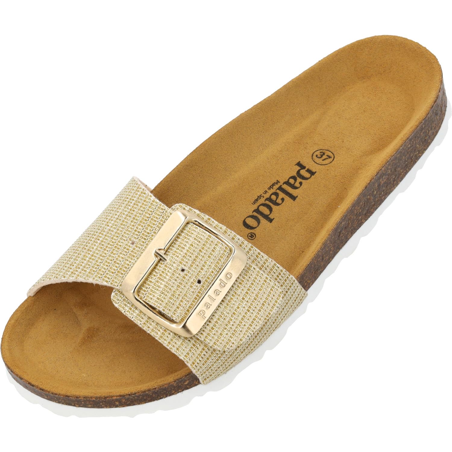 Palado Pantoletten Damen Malta EGS Glitter - elegante Sandalen Made in Spain - bequeme Hausschuhe mit Kork-Fußbett - modische Sommerschuhe